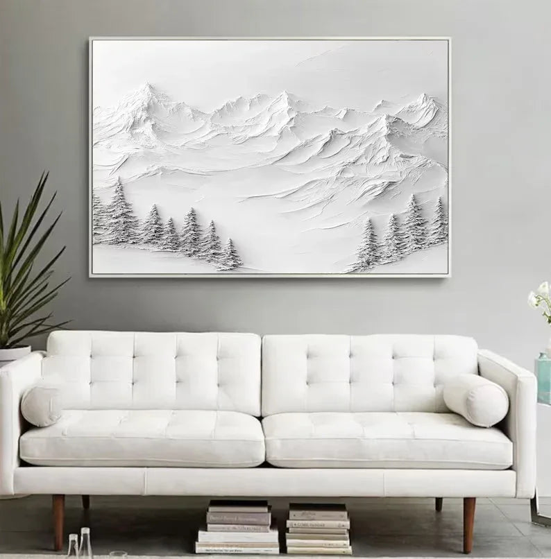 Silent Peaks-Texture Sculpture White Snow Mountain Wall Art - artextured