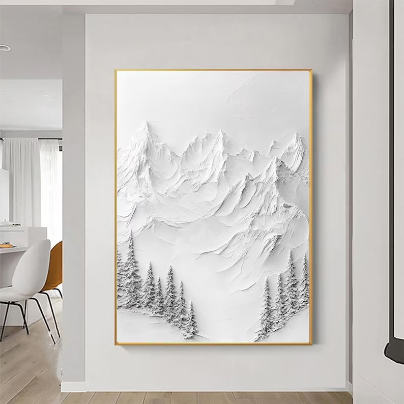 Silent Peaks-Texture Sculpture White Snow Mountain Wall Art