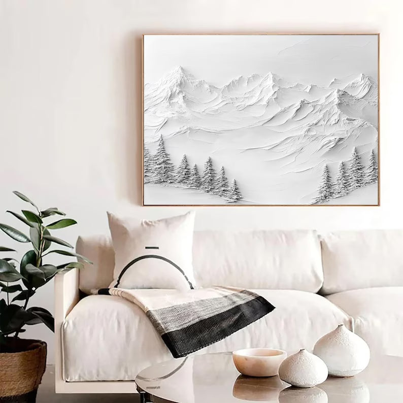 Silent Peaks-Texture Sculpture White Snow Mountain Wall Art