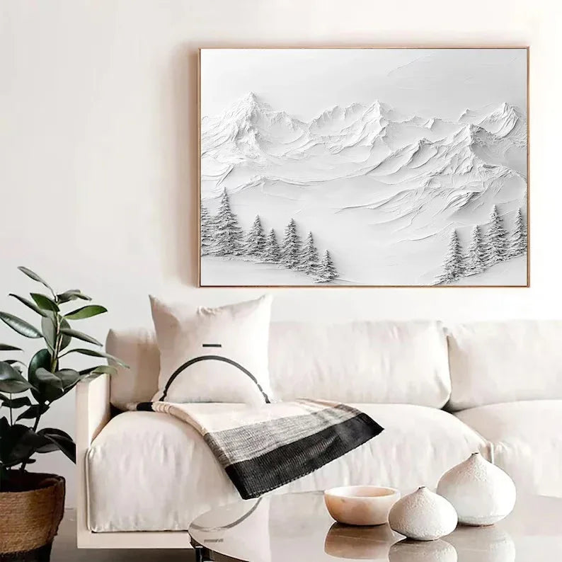 Silent Peaks-Texture Sculpture White Snow Mountain Wall Art - artextured