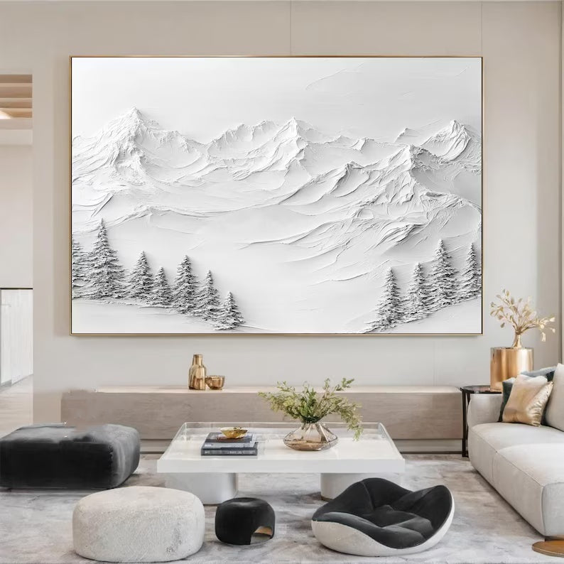 Silent Peaks-Texture Sculpture White Snow Mountain Wall Art