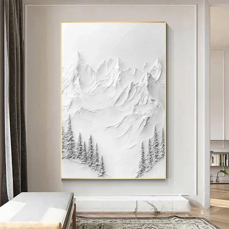 Silent Peaks-Texture Sculpture White Snow Mountain Wall Art - artextured