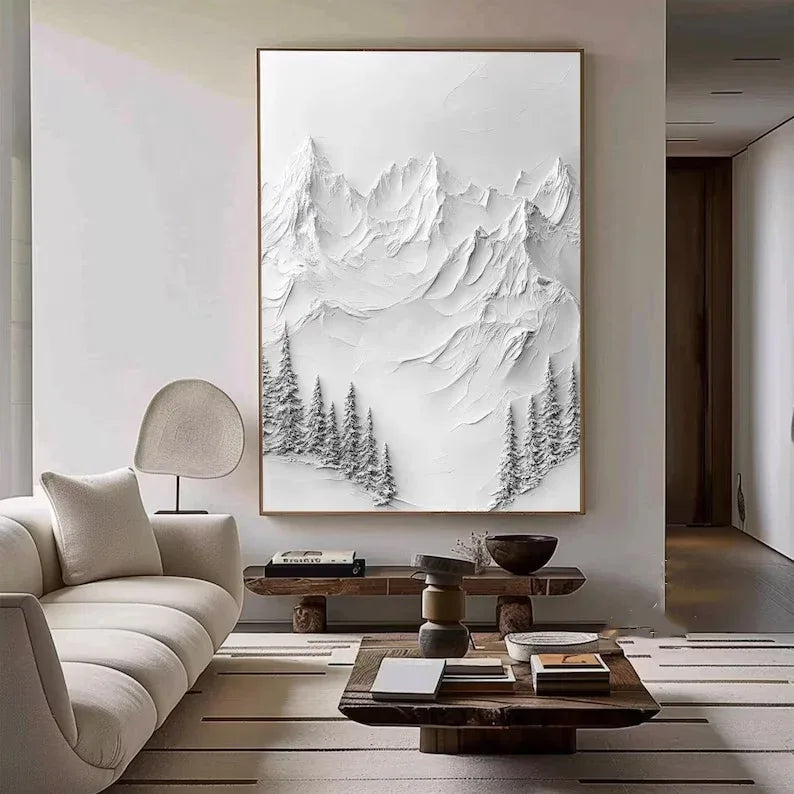 Silent Peaks-Texture Sculpture White Snow Mountain Wall Art - artextured