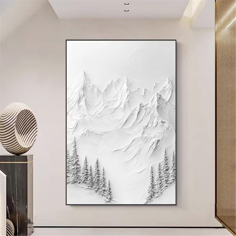 Silent Peaks-Texture Sculpture White Snow Mountain Wall Art