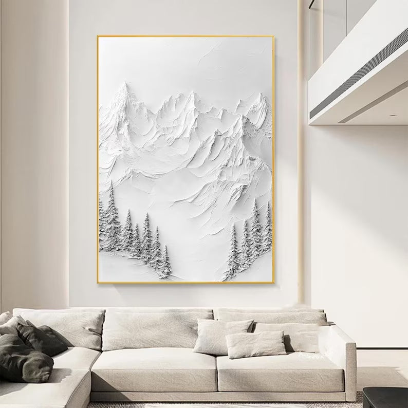 Silent Peaks-Texture Sculpture White Snow Mountain Wall Art