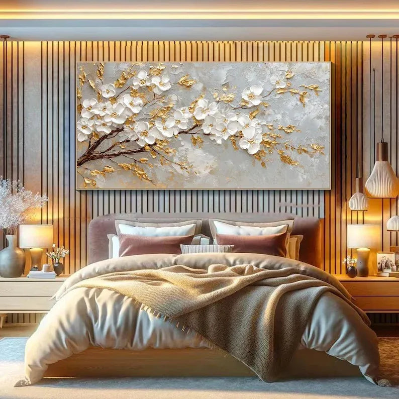 Golden Blossom-Modern Romantic Gold Foil Flower Texture Wall Art - artextured