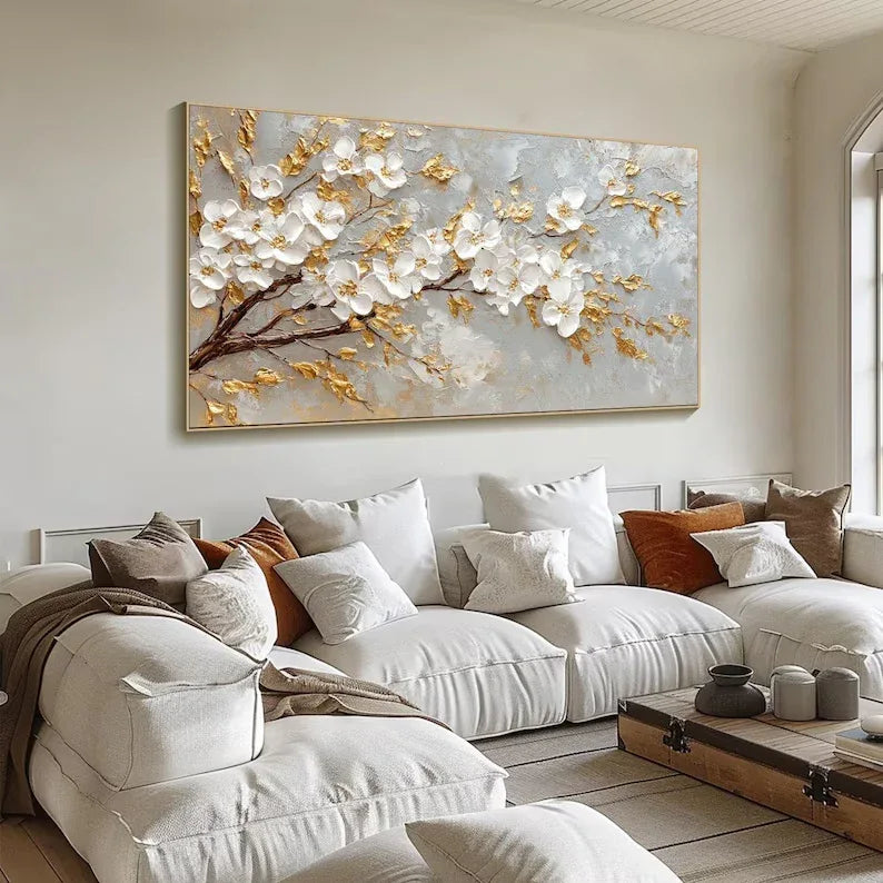 Golden Blossom-Modern Romantic Gold Foil Flower Texture Wall Art - artextured