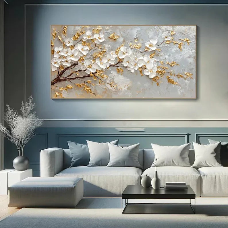 Golden Blossom-Modern Romantic Gold Foil Flower Texture Wall Art - artextured