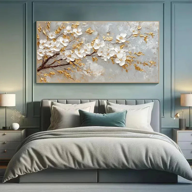 Golden Blossom-Modern Romantic Gold Foil Flower Texture Wall Art - artextured