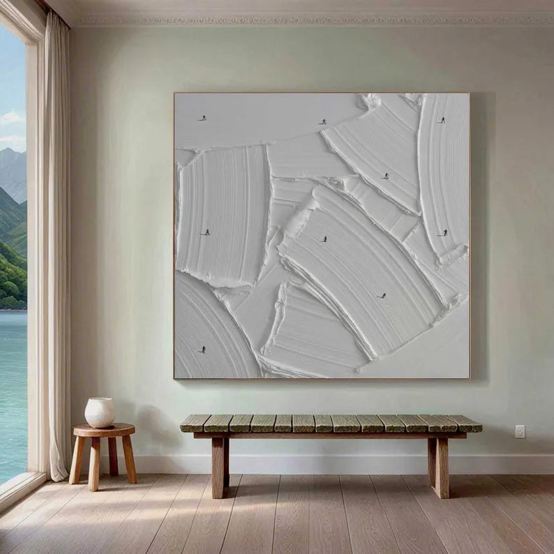 Silent Peaks Abstract Oil Painting – White Textured Wall Art#AB0519062