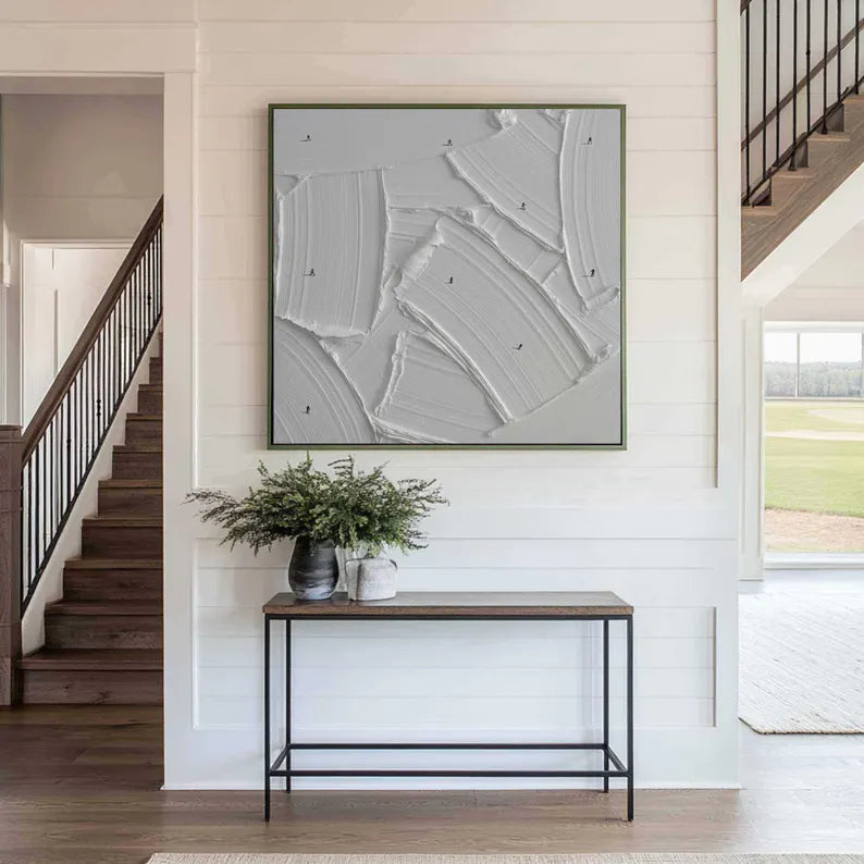 Silent Peaks Abstract Oil Painting – White Textured Wall Art#AB0519062