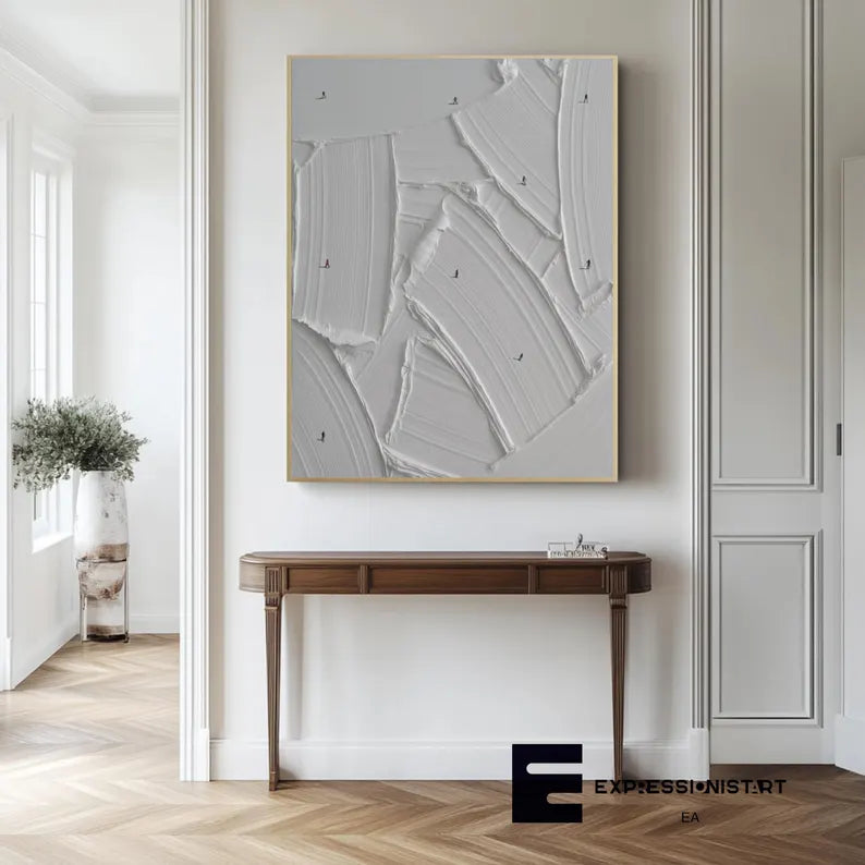 Silent Peaks Abstract Oil Painting – White Textured Wall Art#AB0519062