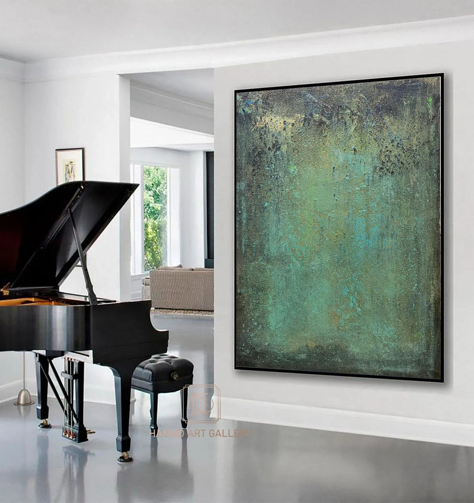 Emerald Depths Abstraction-Hand Painted Impasto Green Black Gold Textured Wall Art - artextured