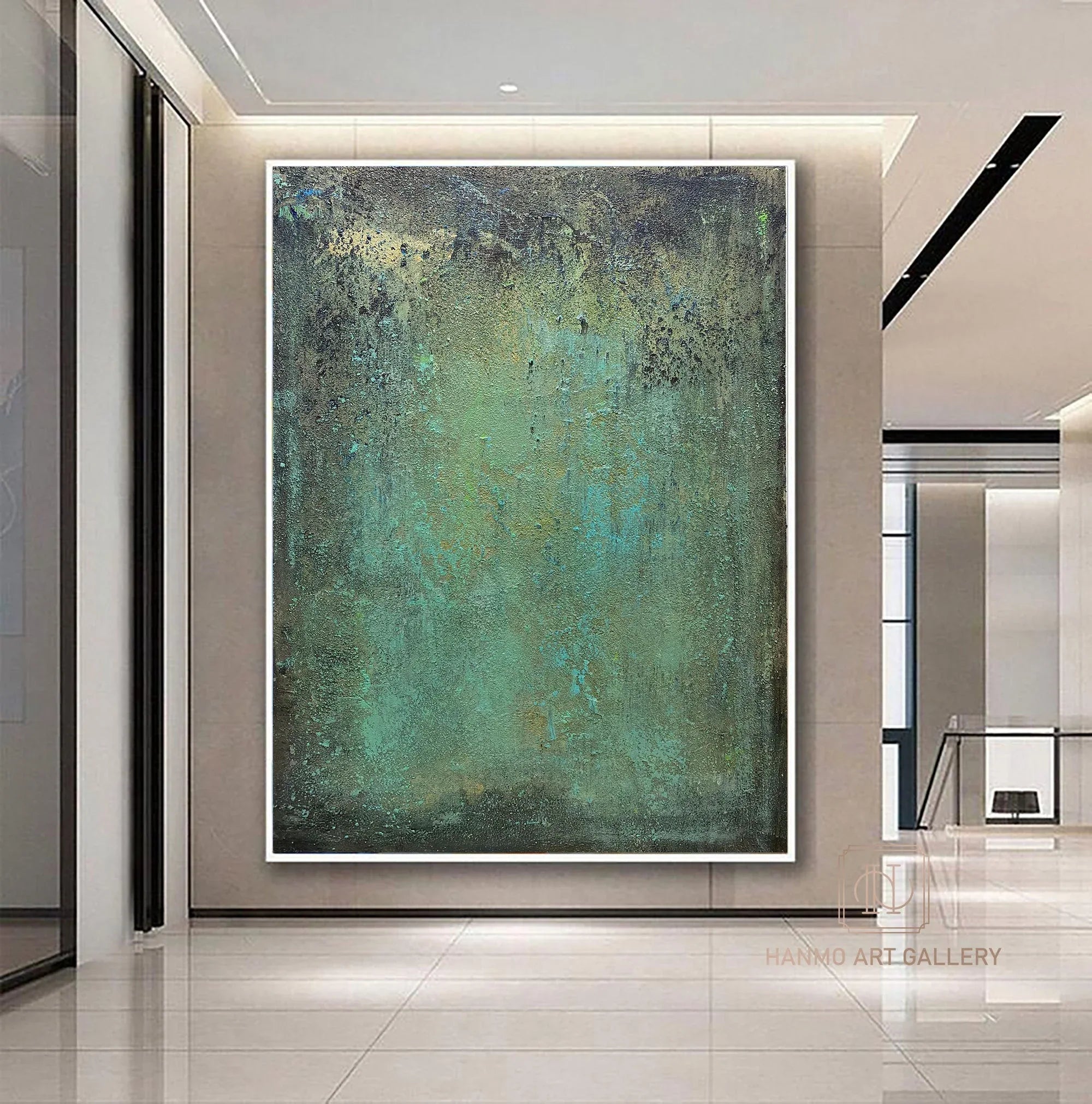 Emerald Depths Abstraction-Hand Painted Impasto Green Black Gold Textured Wall Art - artextured