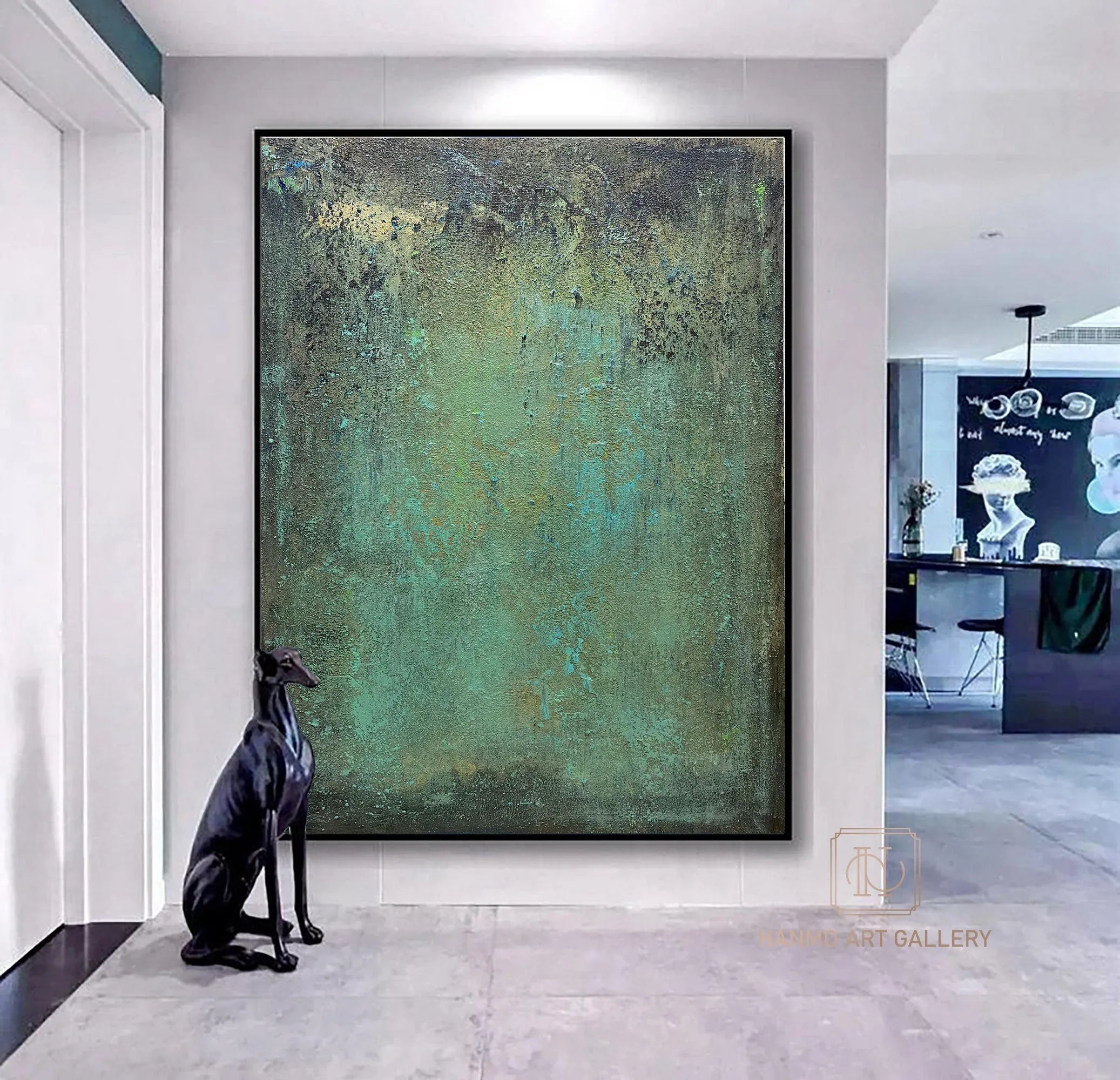 Emerald Depths Abstraction-Hand Painted Impasto Green Black Gold Textured Wall Art - artextured