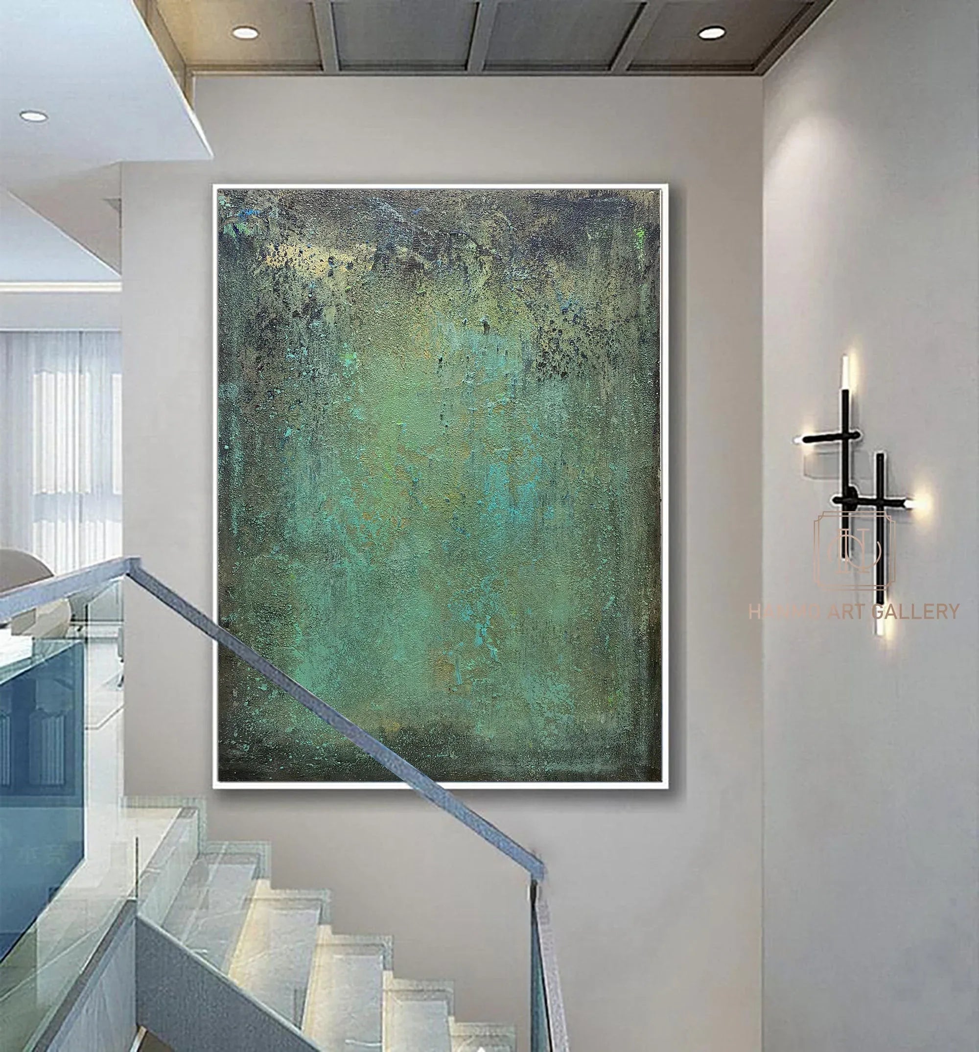 Emerald Depths Abstraction-Hand Painted Impasto Green Black Gold Textured Wall Art - artextured