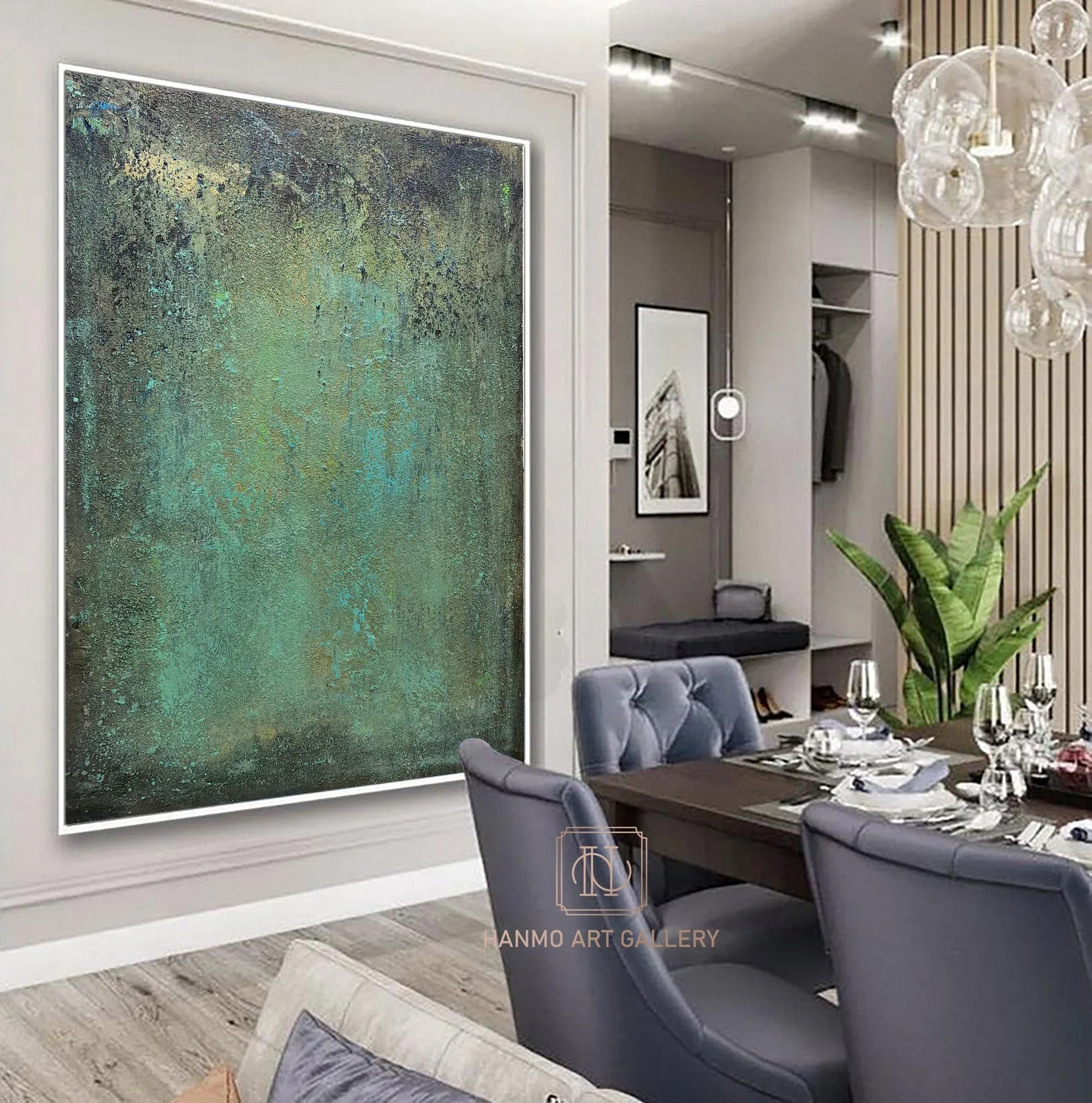 Emerald Depths Abstraction-Hand Painted Impasto Green Black Gold Textured Wall Art - artextured