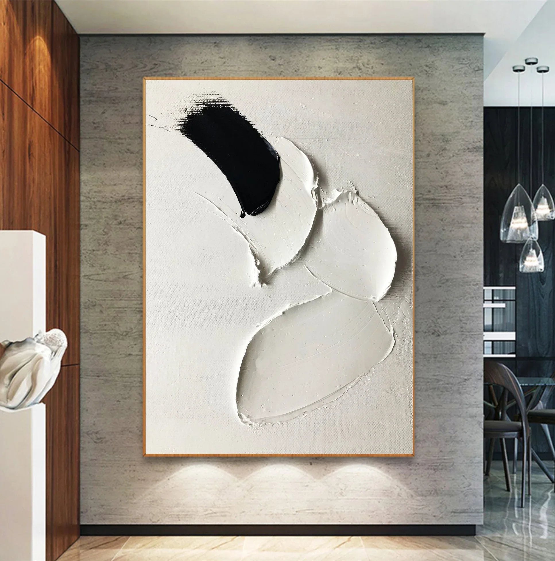 Monochrome Motion in Texture-Hand-Painted Impasto Black and White Abstract Wall Art - artextured