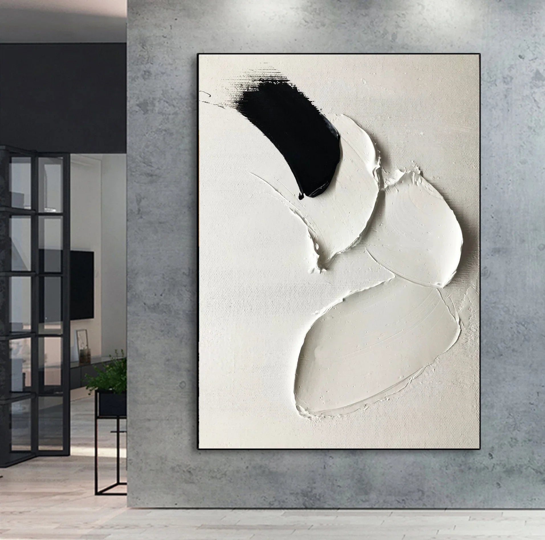 Monochrome Motion in Texture-Hand-Painted Impasto Black and White Abstract Wall Art - artextured