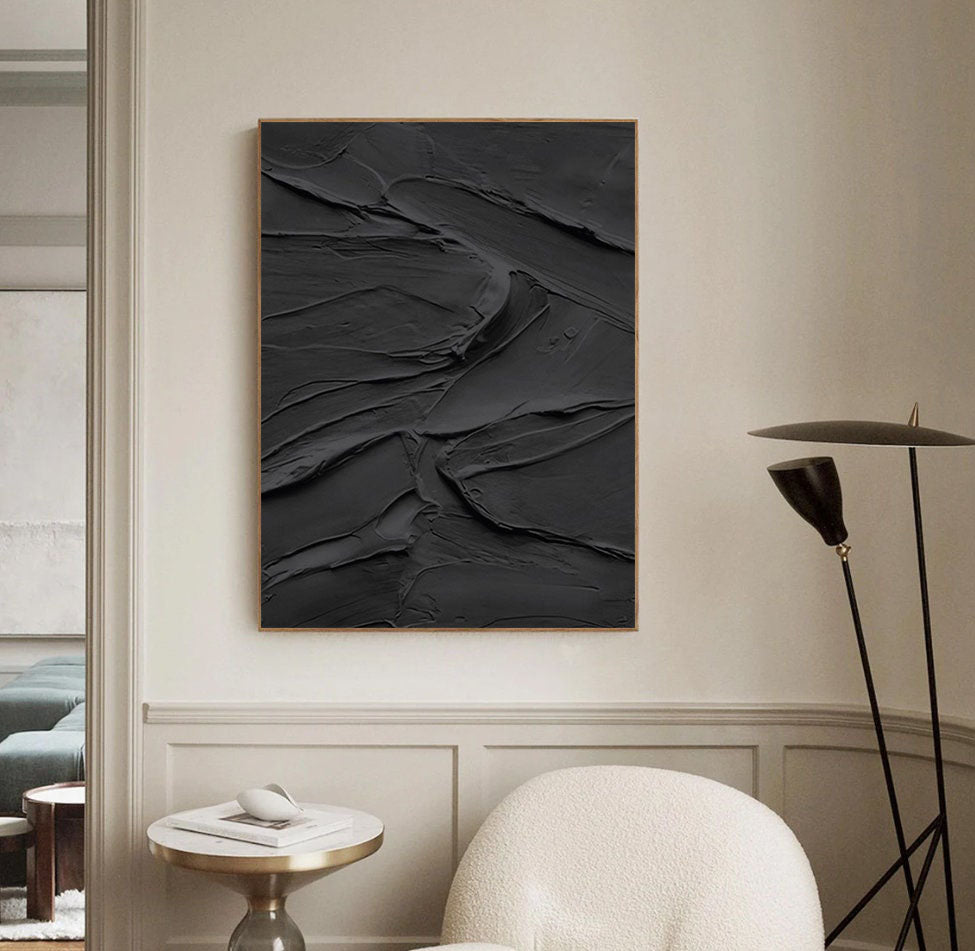 Midnight Layers-Modern Minimalist Home Black Abstract Texture Wall Art