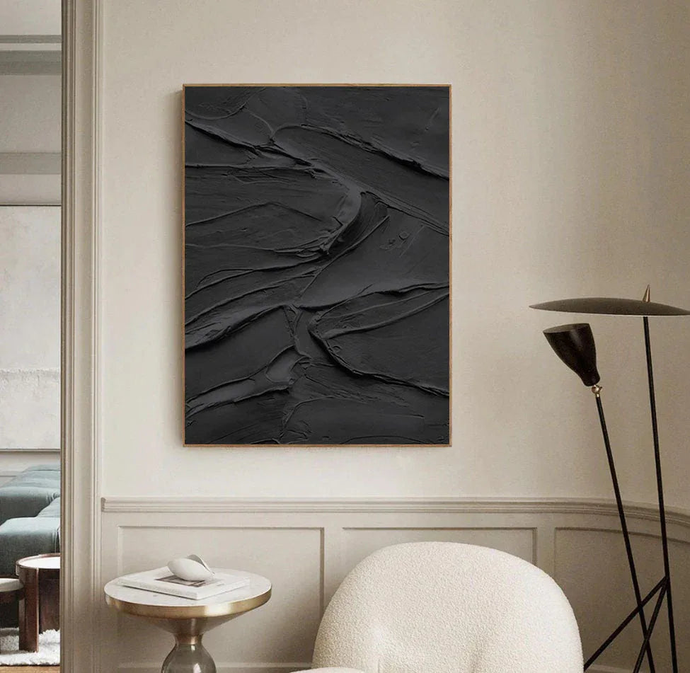 Midnight Layers-Modern Minimalist Home Black Abstract Texture Wall Art - artextured