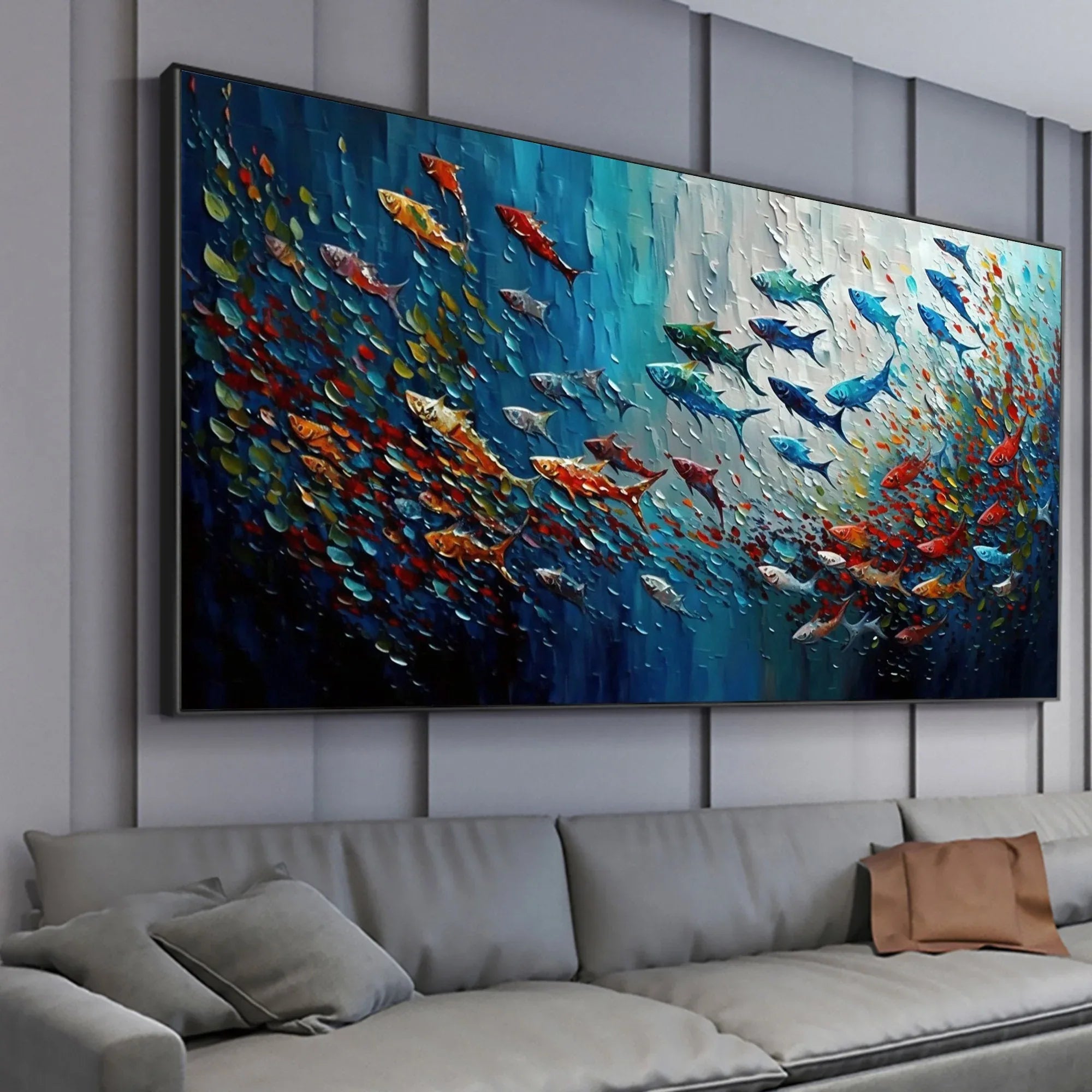 Vivid Flow - Colorful 3D Fish Abstract Oil Painting Wall Art - artextured