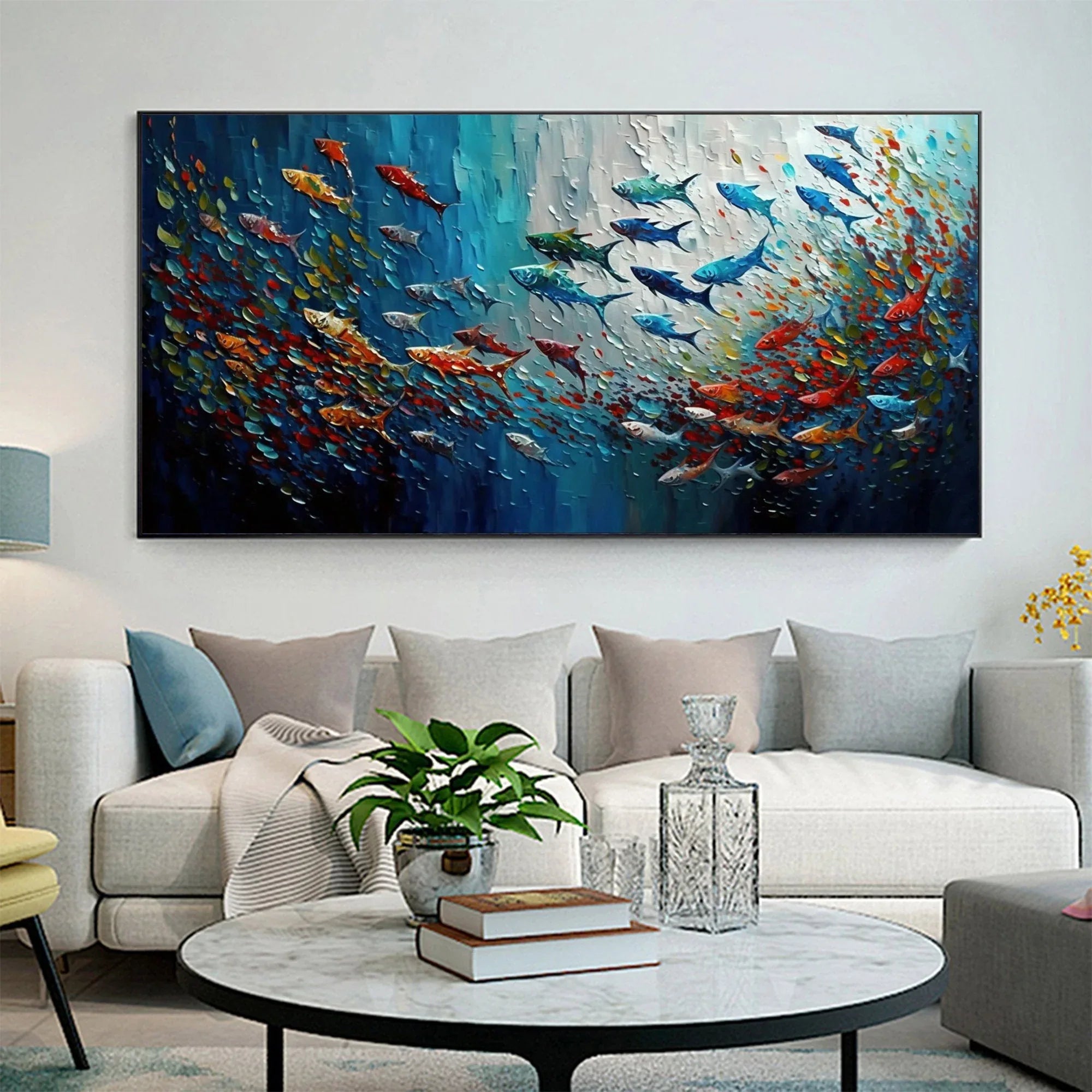 Vivid Flow - Colorful 3D Fish Abstract Oil Painting Wall Art - artextured