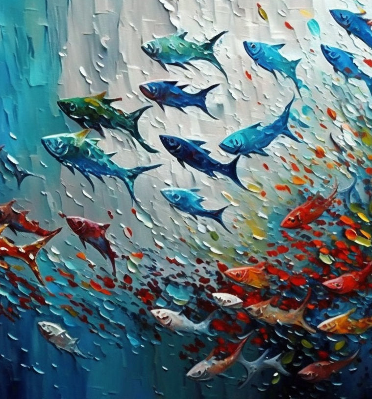 Vivid Flow - Abstract Fish School Wall Art