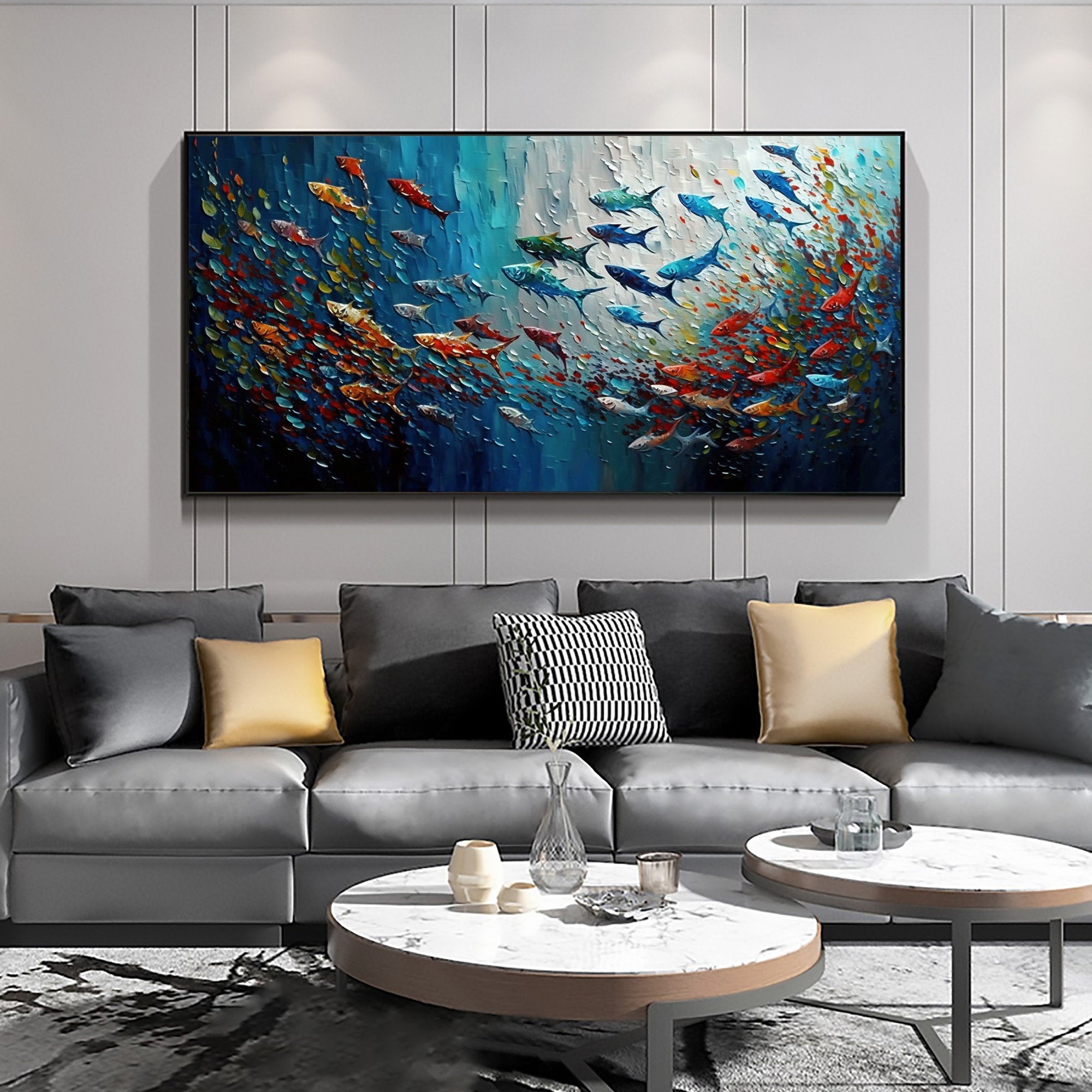 Vivid Flow - Abstract Fish School Wall Art
