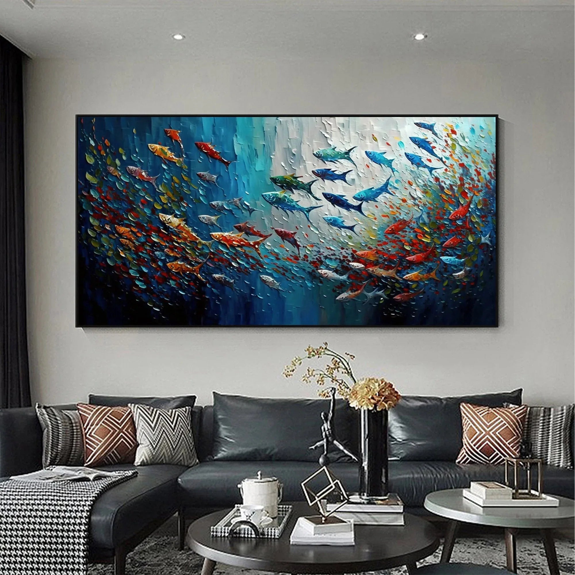 Vivid Flow - Colorful 3D Fish Abstract Oil Painting Wall Art - artextured