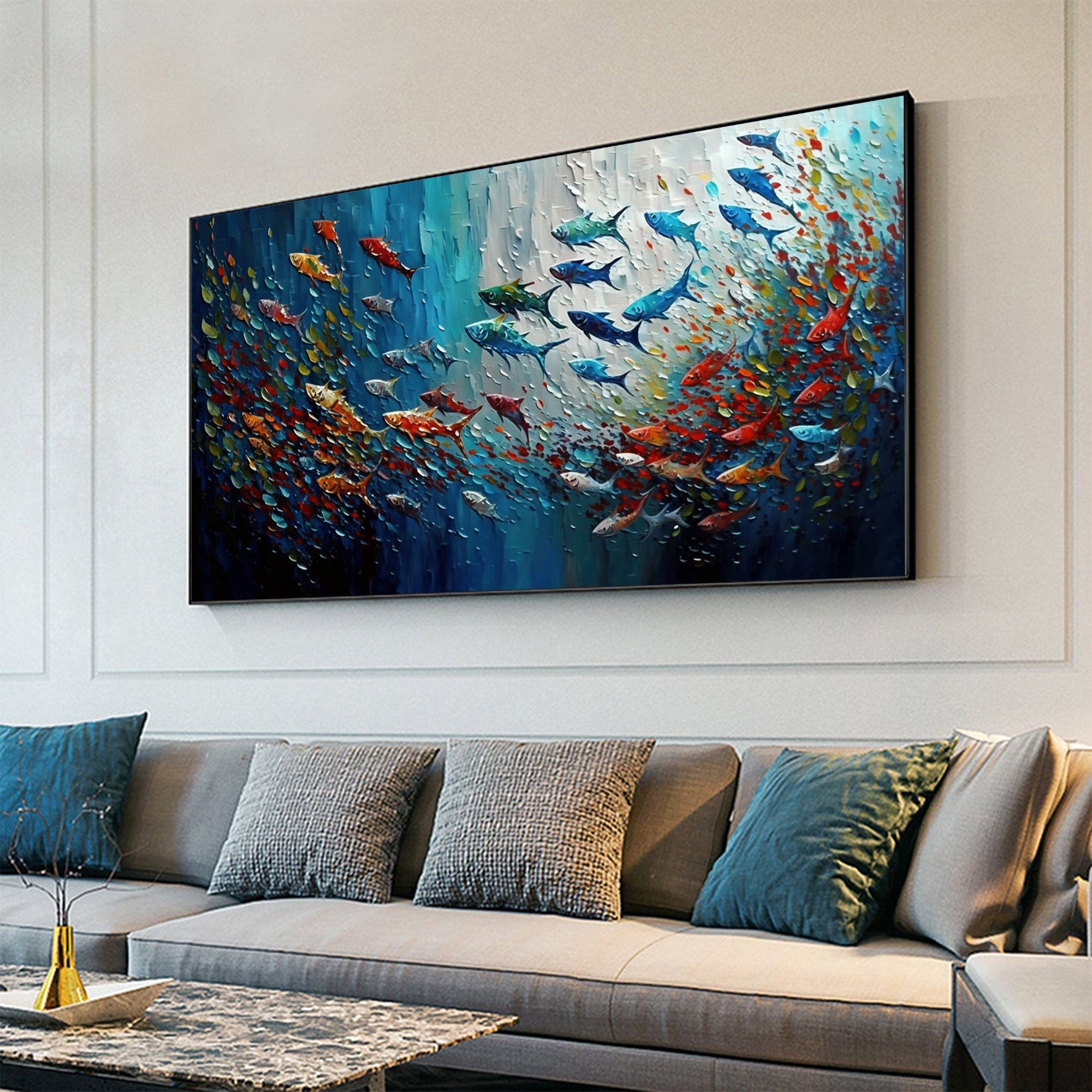 Vivid Flow - Abstract Fish School Wall Art