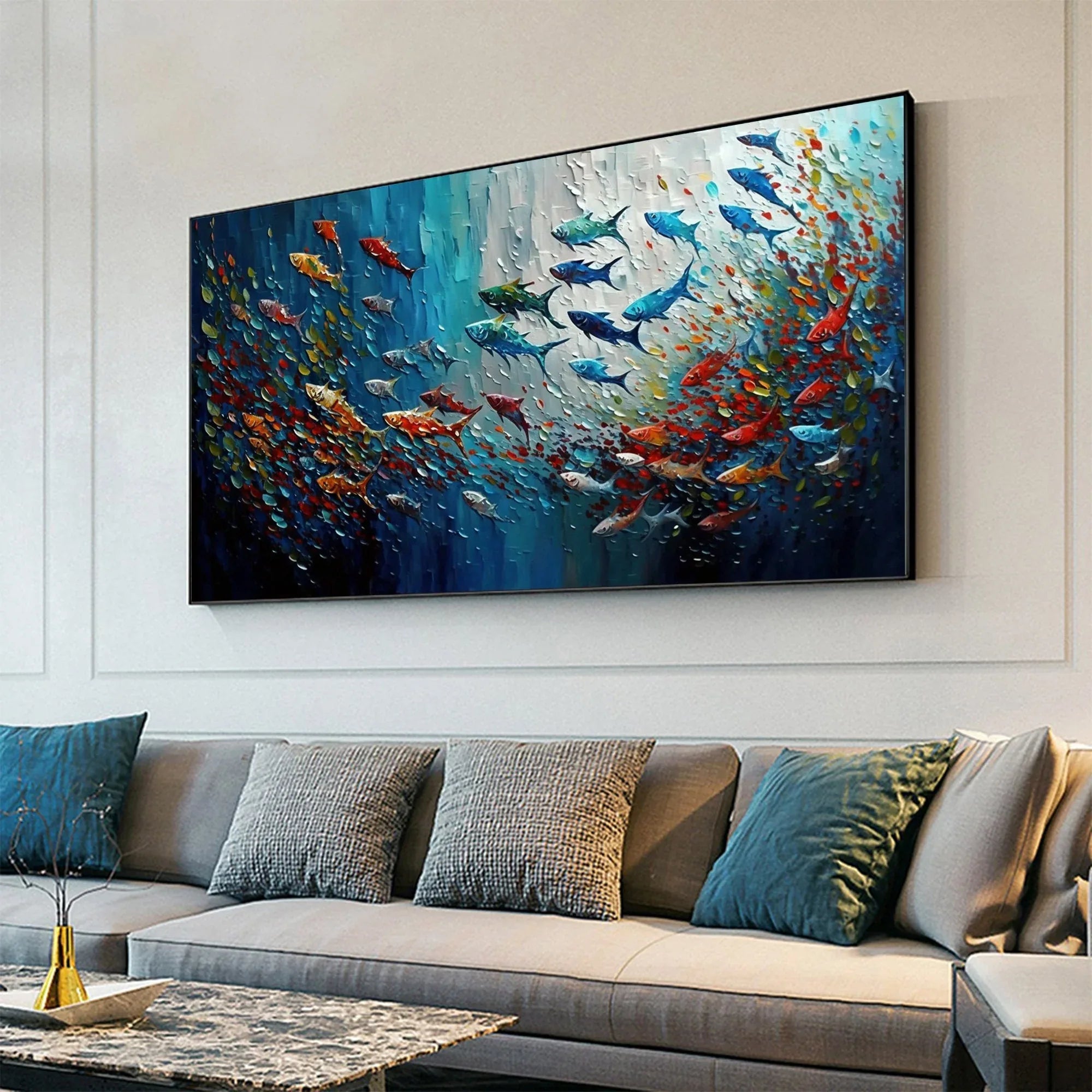 Vivid Flow - Colorful 3D Fish Abstract Oil Painting Wall Art - artextured