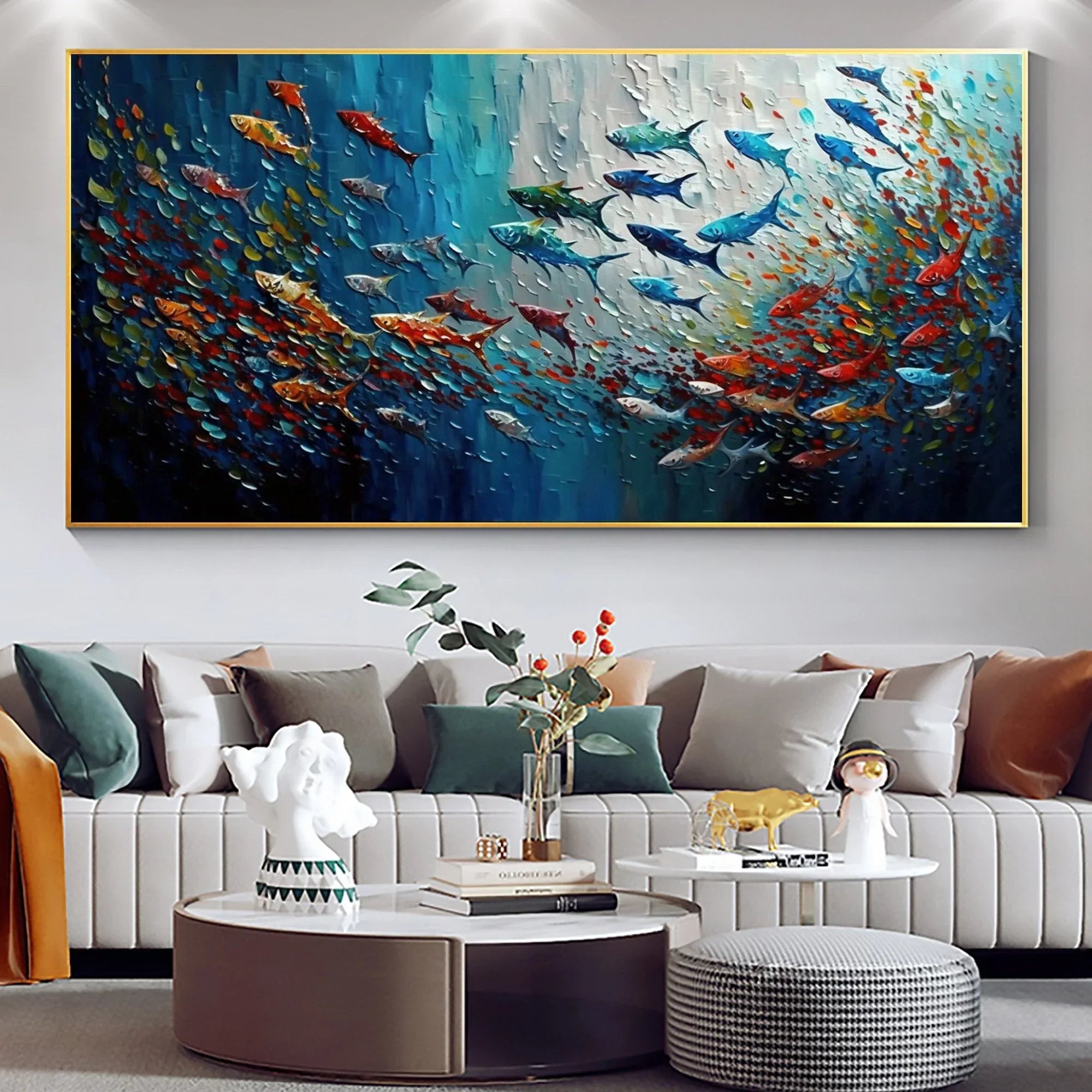 Vivid Flow - Colorful 3D Fish Abstract Oil Painting Wall Art - artextured