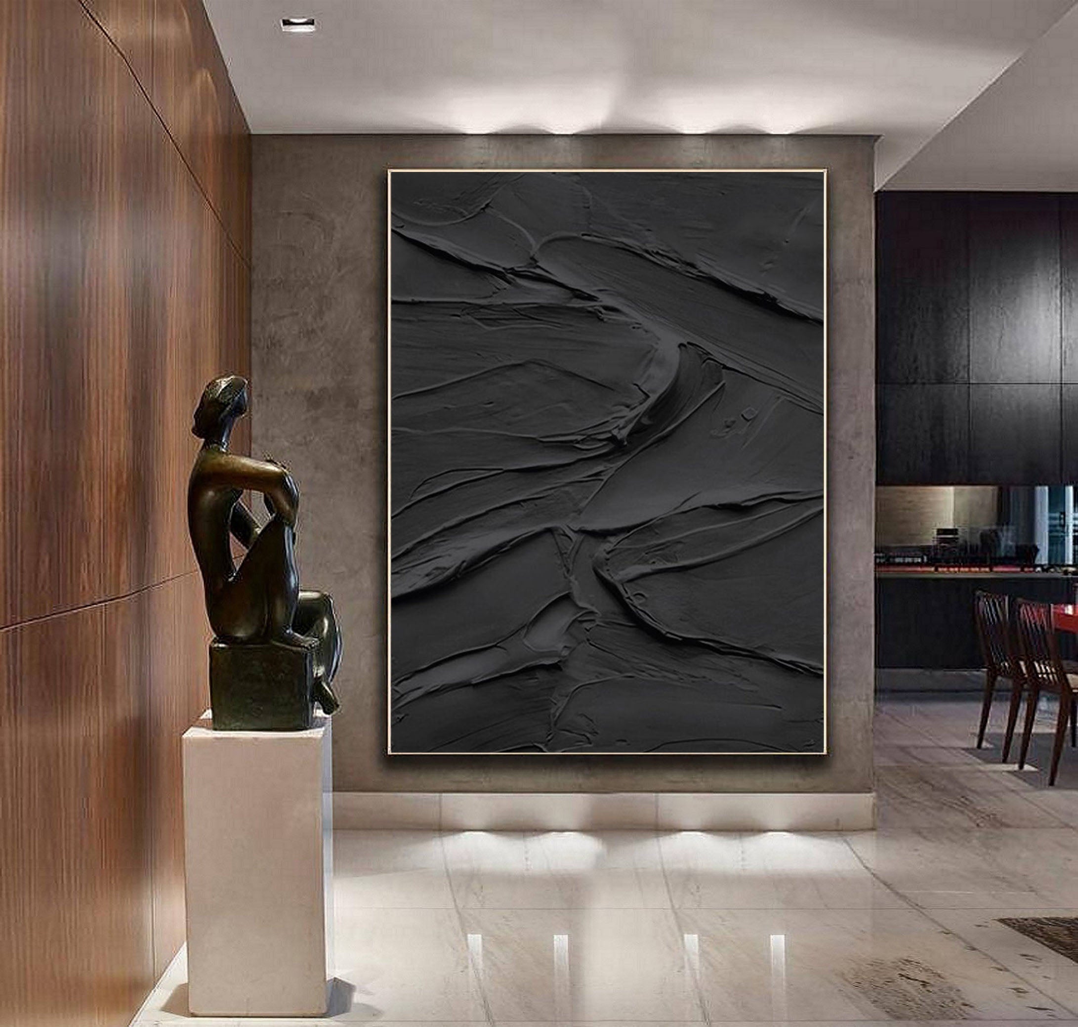 Midnight Layers-Modern Minimalist Home Black Abstract Texture Wall Art