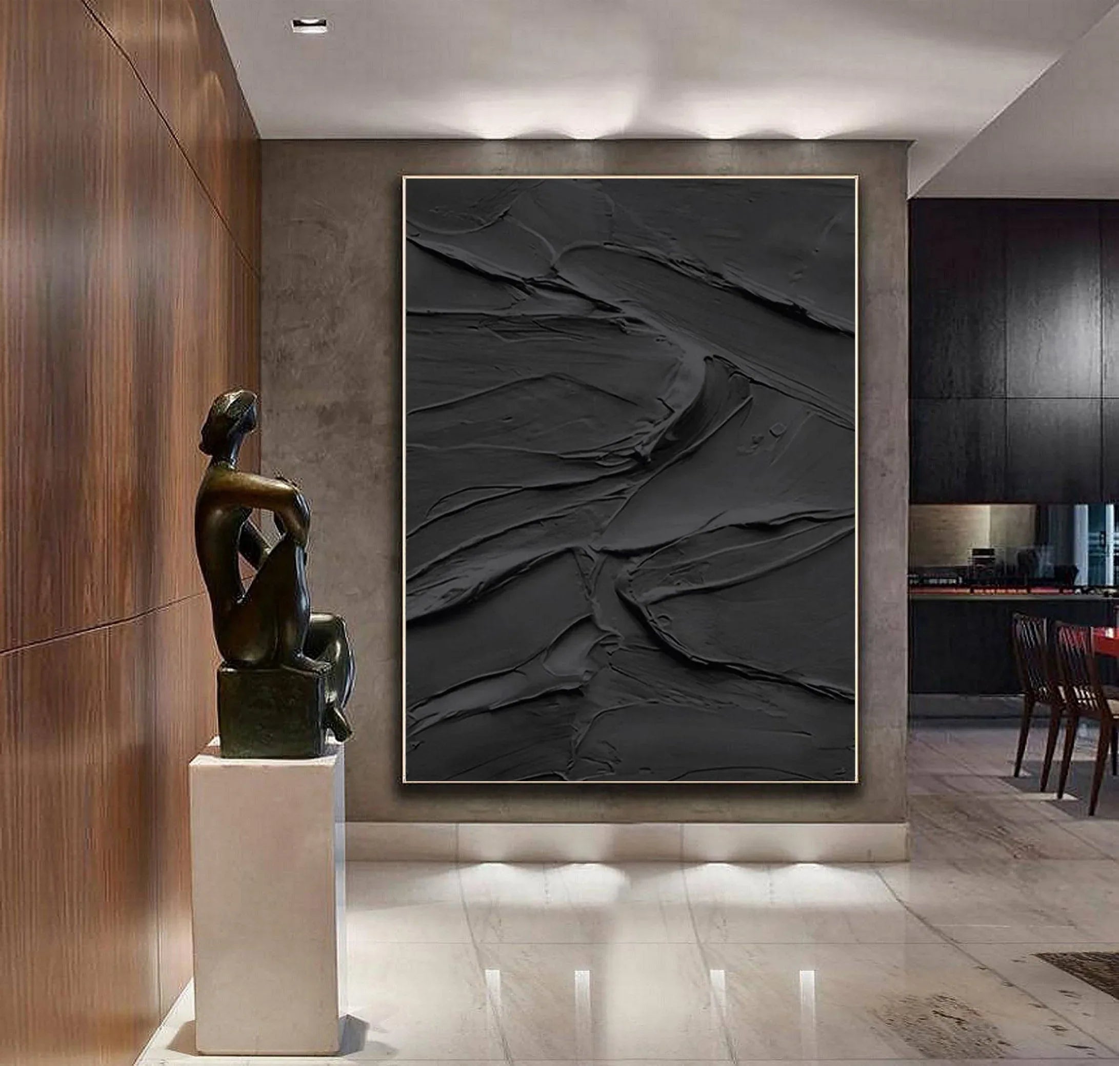 Midnight Layers-Modern Minimalist Home Black Abstract Texture Wall Art - artextured