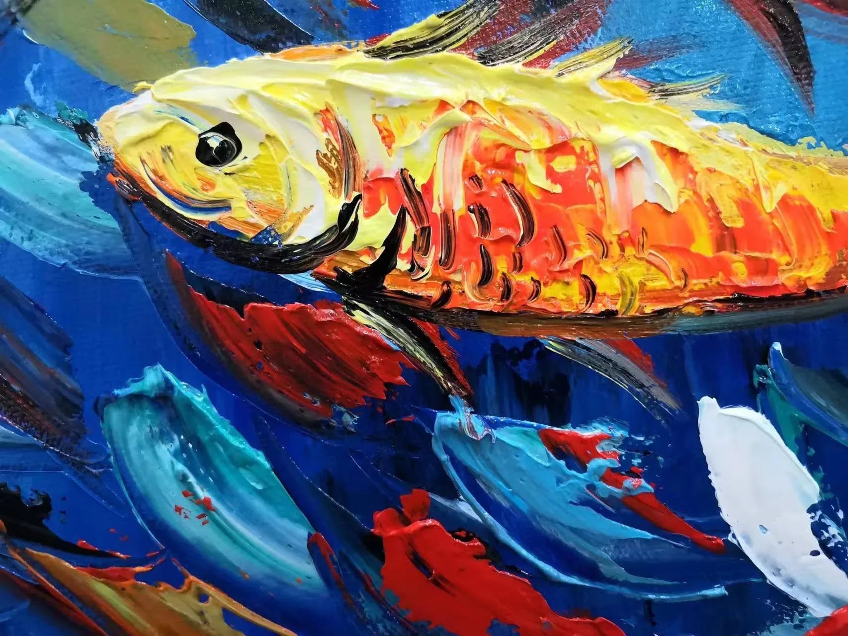 Vivid Flow - Colorful 3D Fish Abstract Oil Painting Wall Art - artextured
