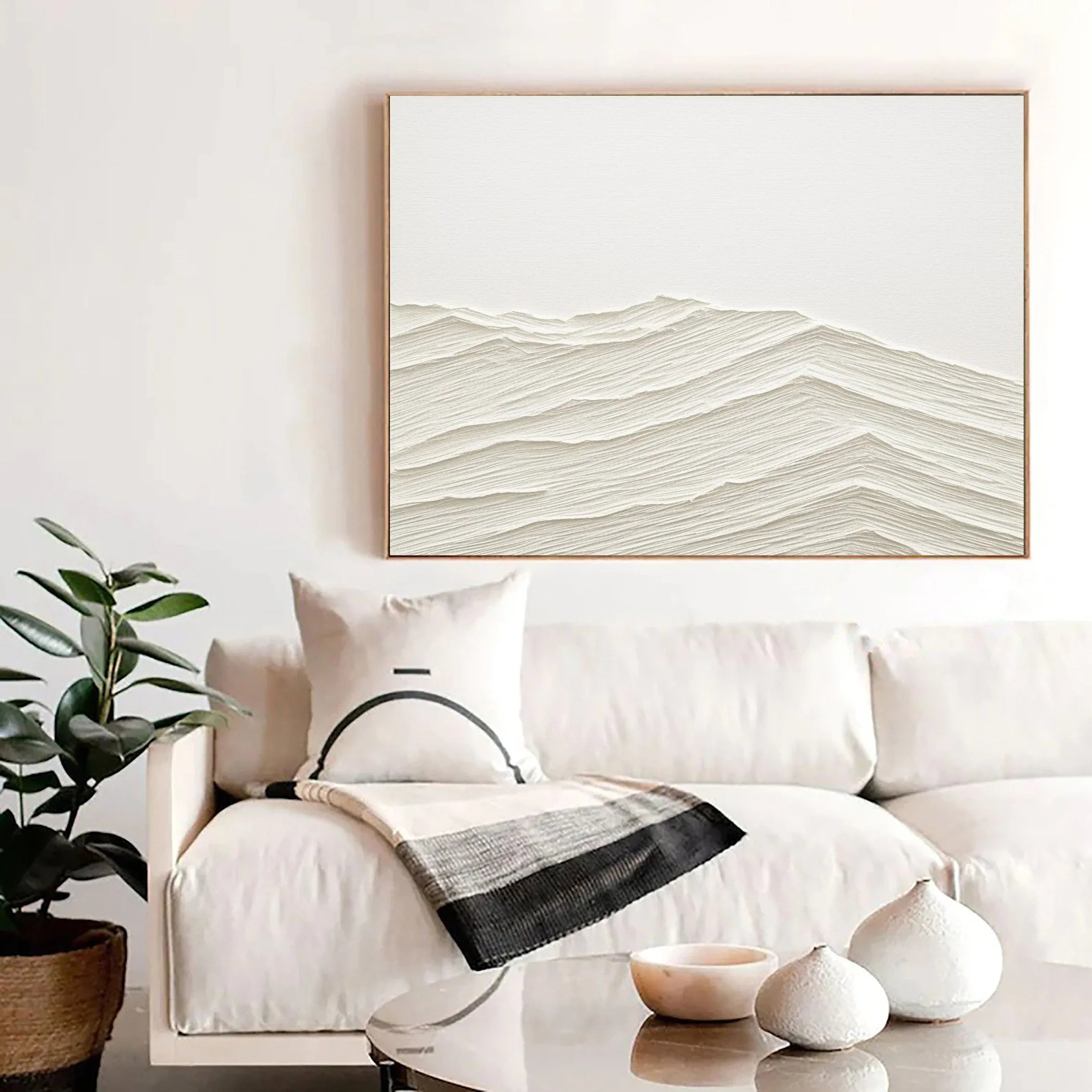Serene Horizons-Wabi Sabi Style Abstract Pure White Layered Texture Wall Art - artextured