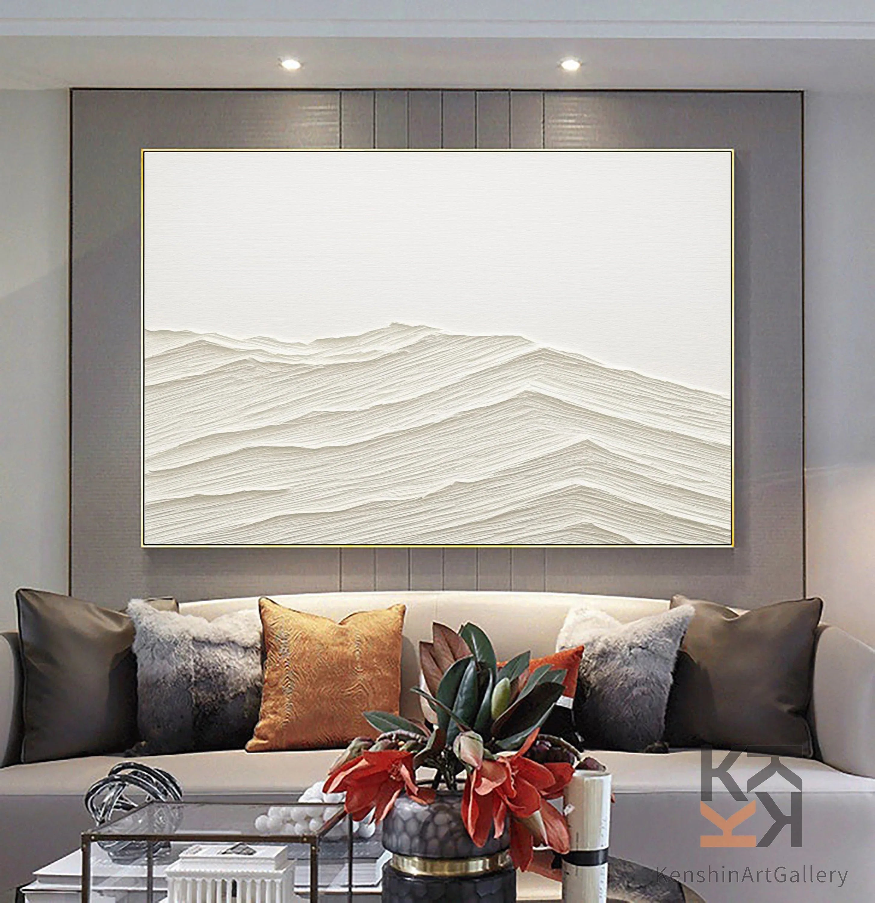 Serene Horizons-Wabi Sabi Style Abstract Pure White Layered Texture Wall Art - artextured