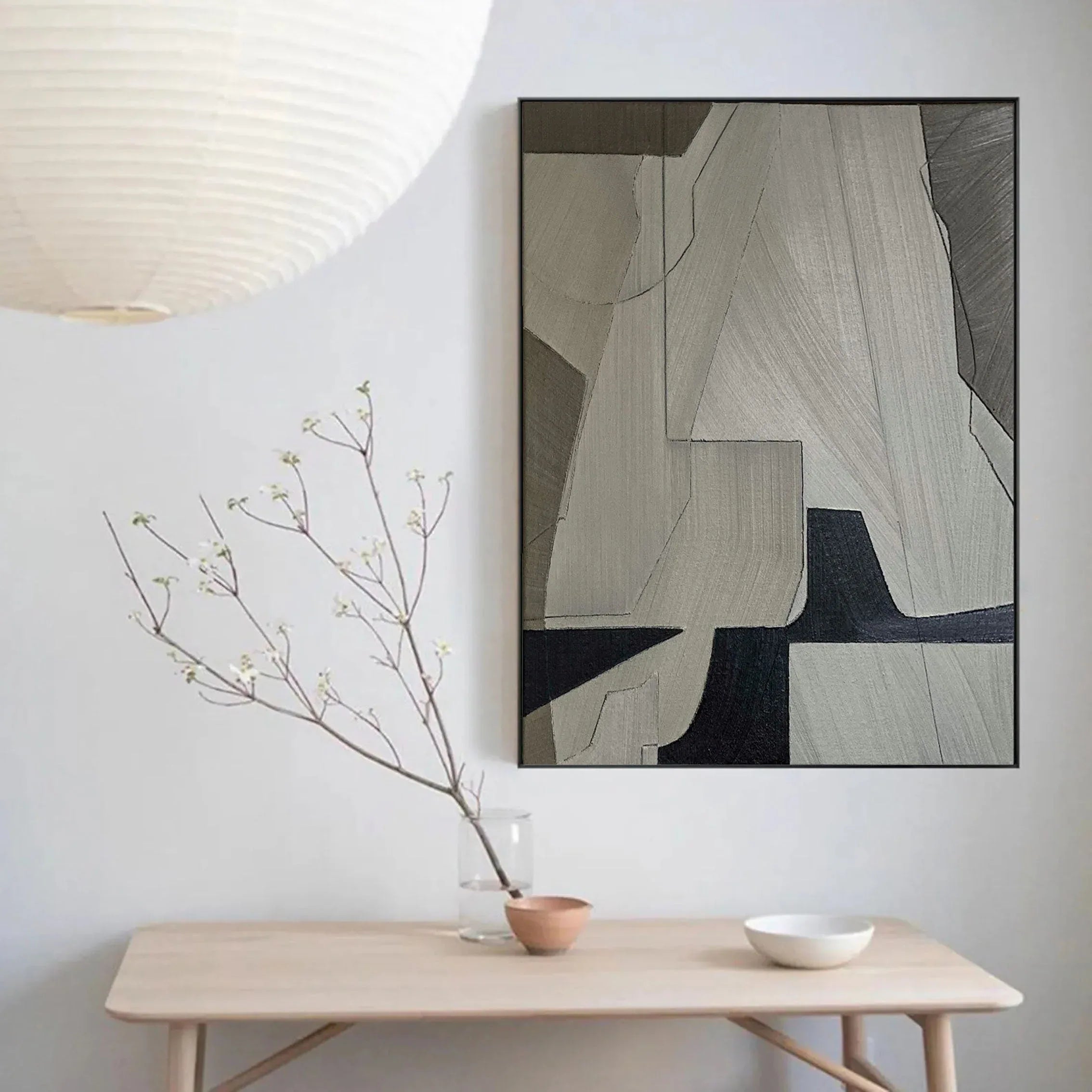 Linear Perspective-Minimalist Geometric Hand Drawn Grey Abstract Wall Art - artextured