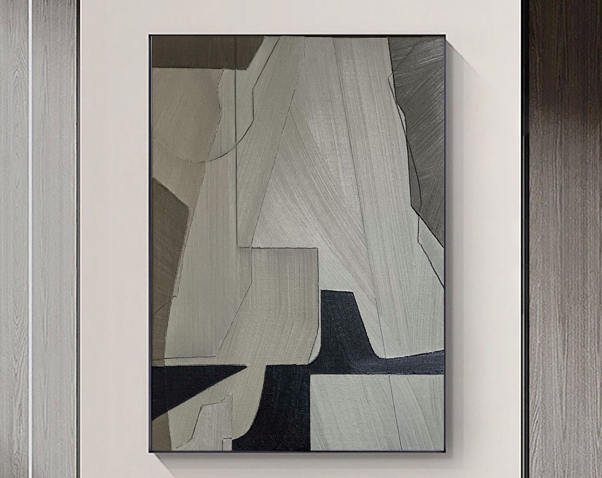 Linear Perspective-Minimalist Geometric Hand Drawn Grey Abstract Wall Art