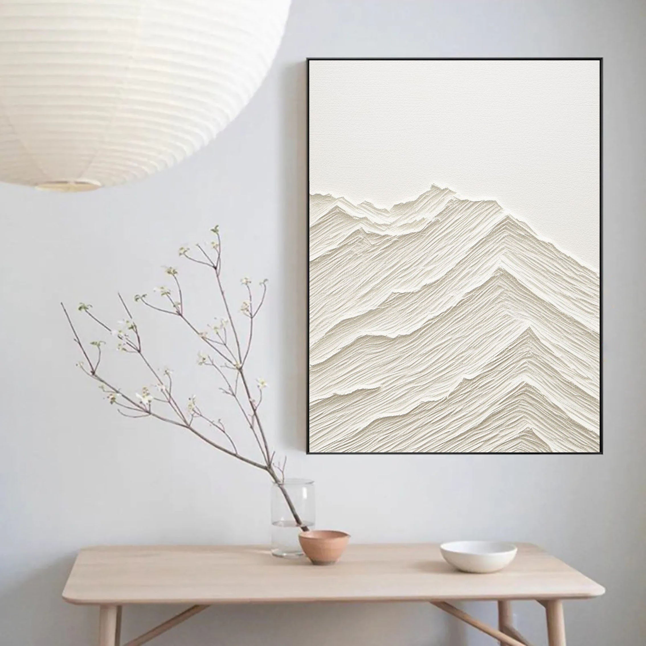 Serene Horizons: Minimalist Textured Mountain Artwork