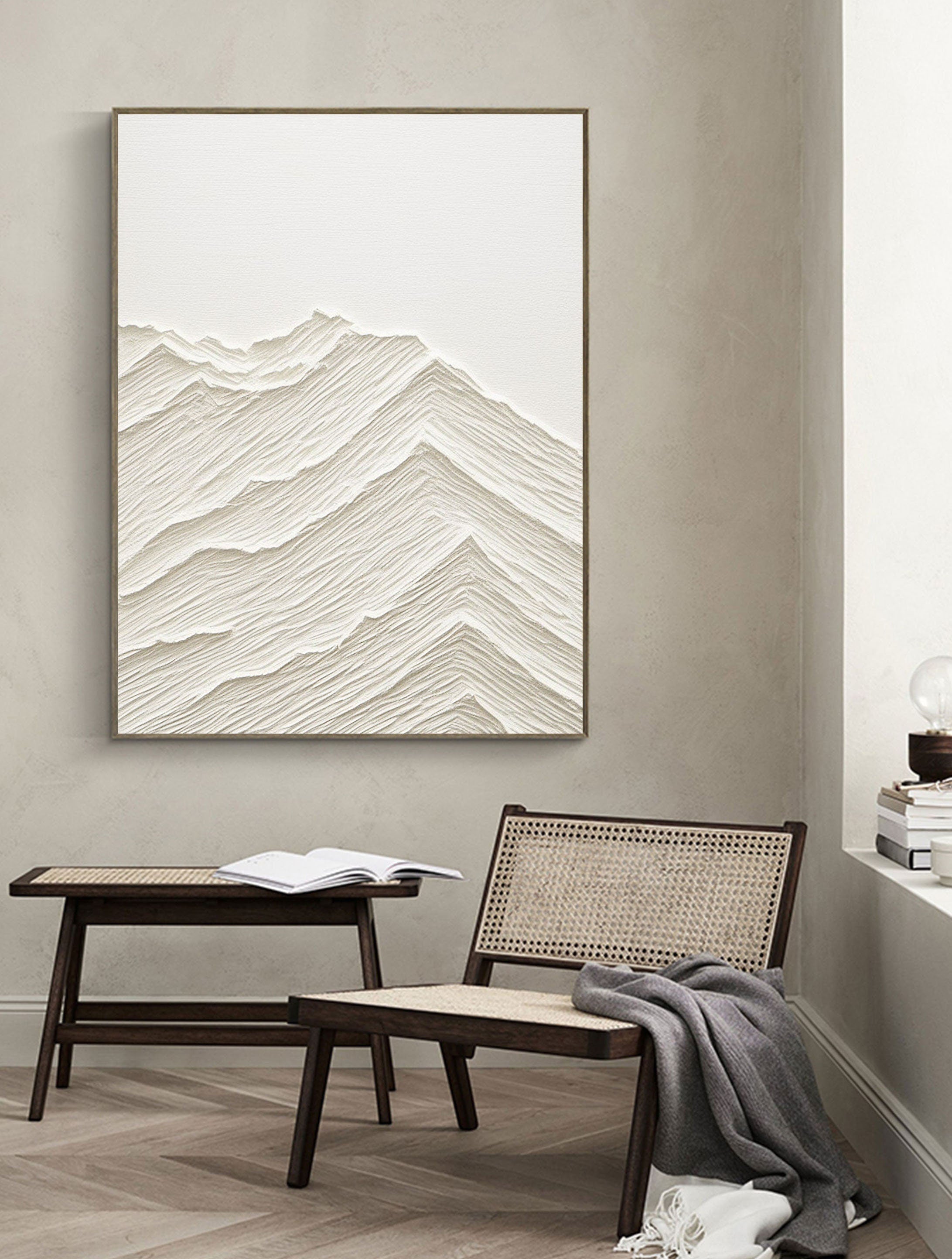 Serene Horizons: Minimalist Textured Mountain Artwork