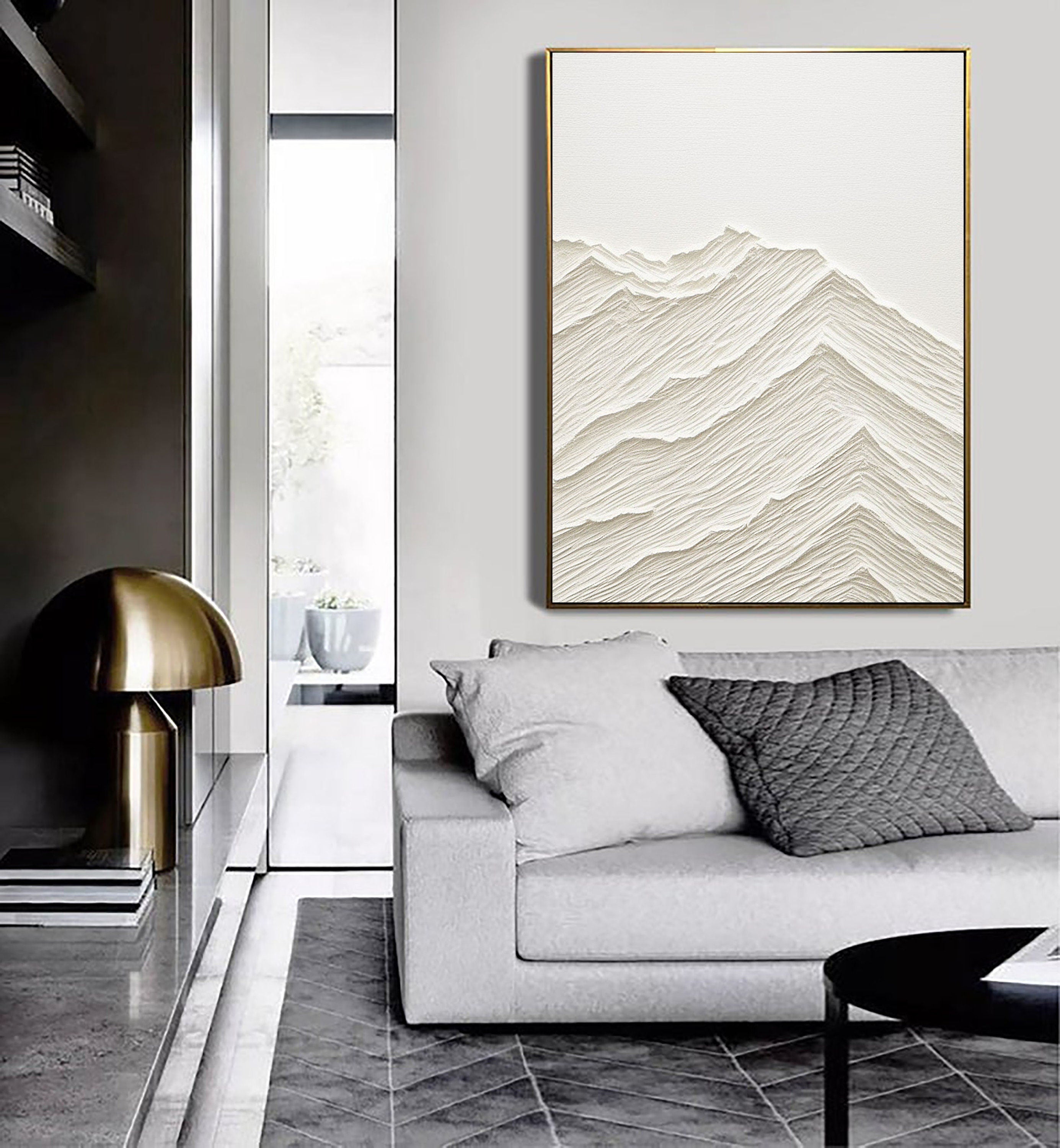 Serene Horizons: Minimalist Textured Mountain Artwork