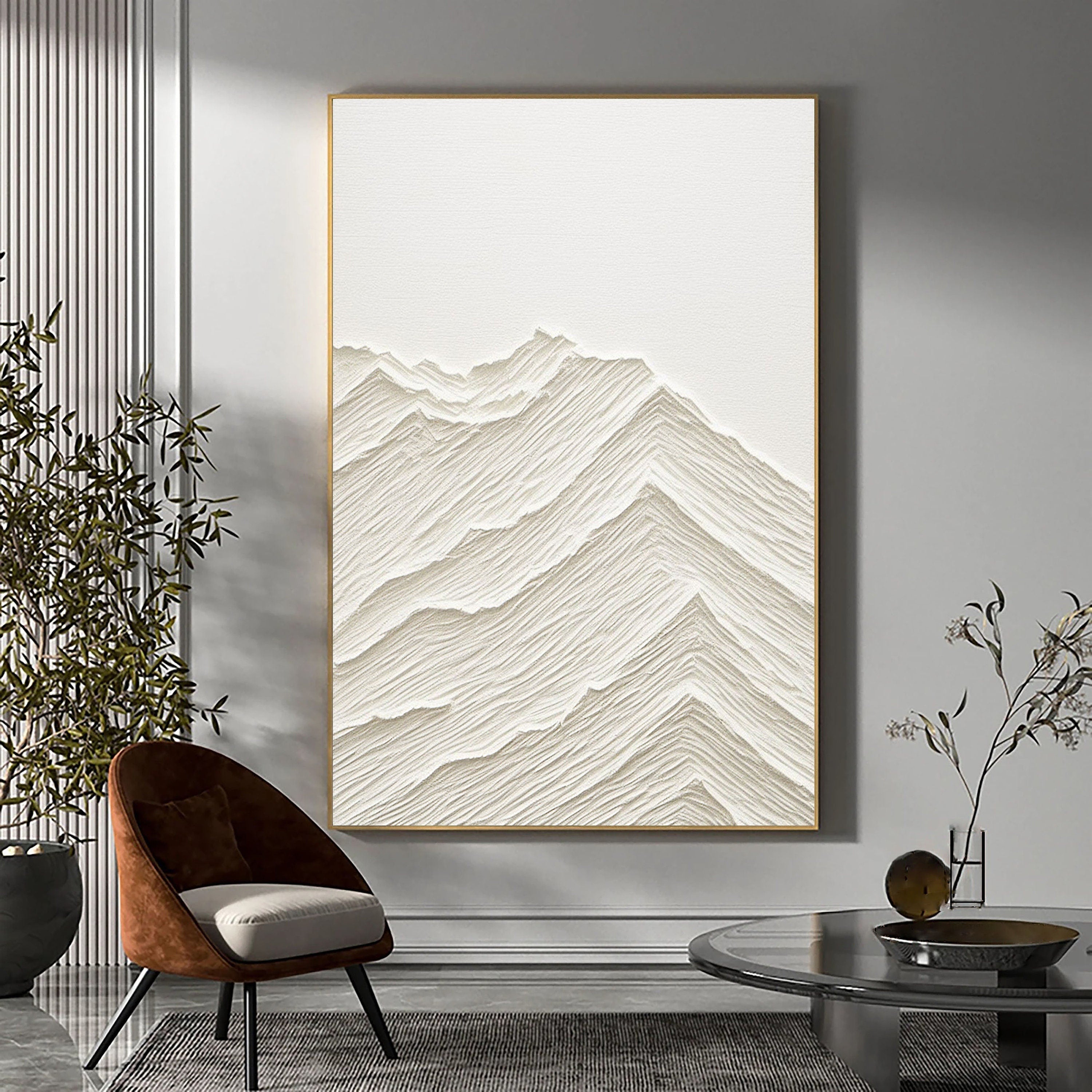 Serene Horizons: Minimalist Textured Mountain Artwork
