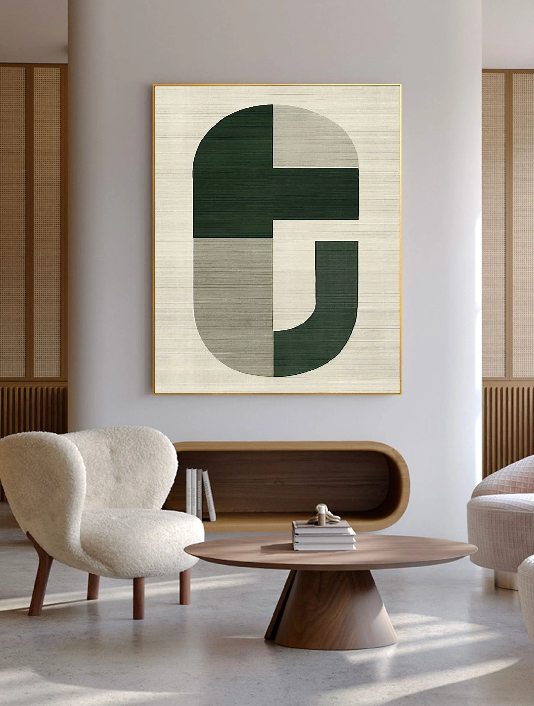 Equilibrium-Minimalist Green Grey Geometric Block Abstract Wall Art - artextured