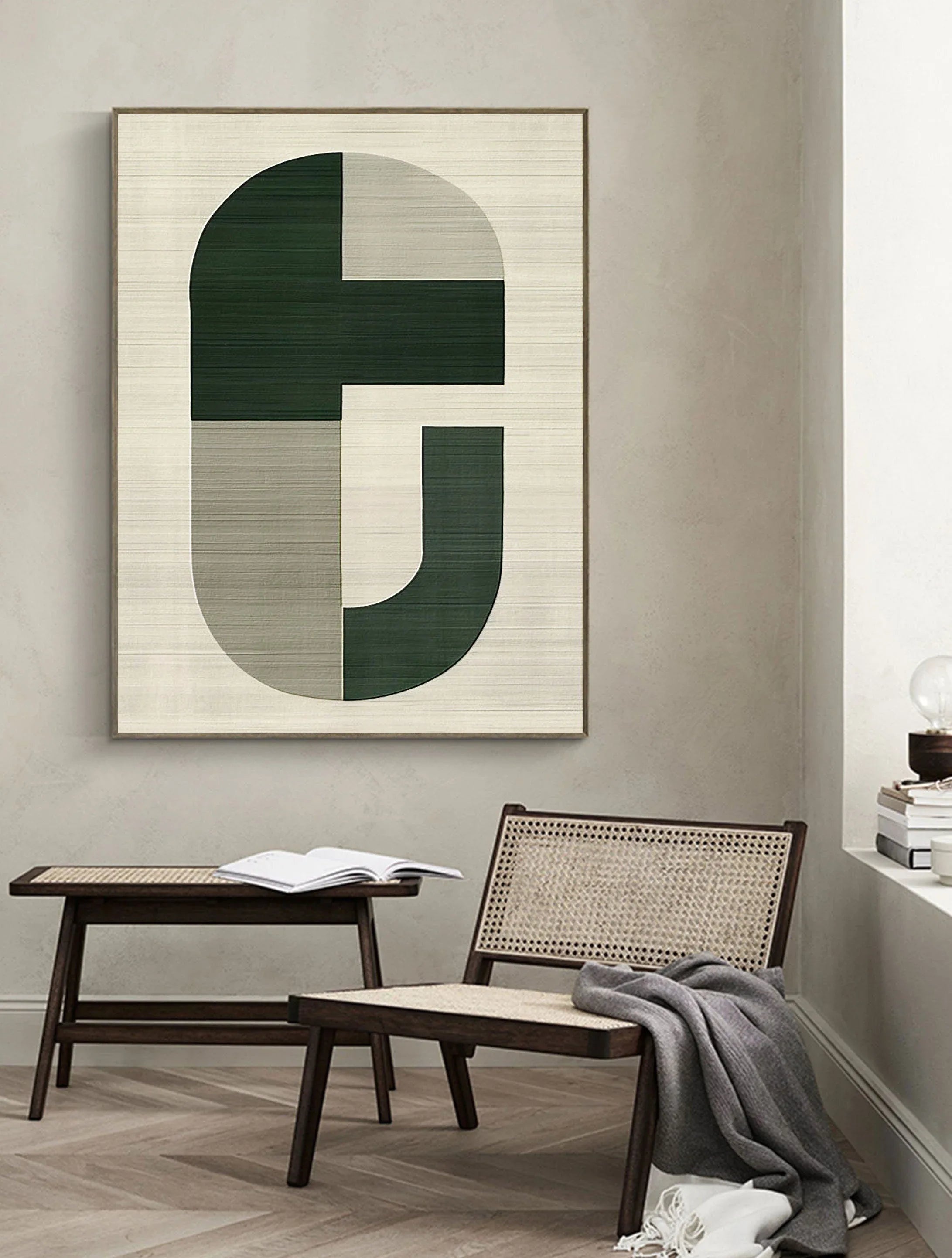 Equilibrium-Minimalist Green Grey Geometric Block Abstract Wall Art - artextured