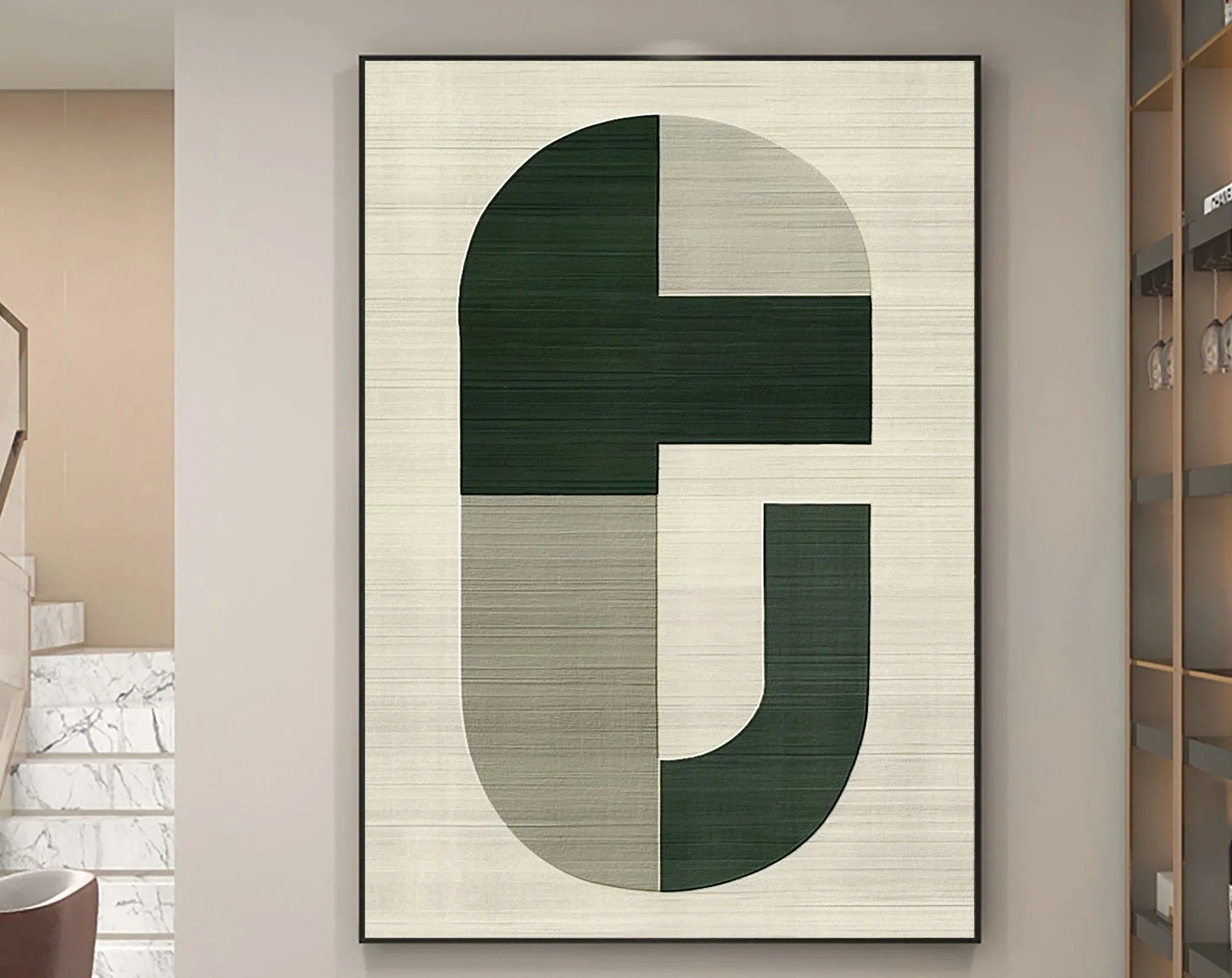 Equilibrium-Minimalist Green Grey Geometric Block Abstract Wall Art - artextured