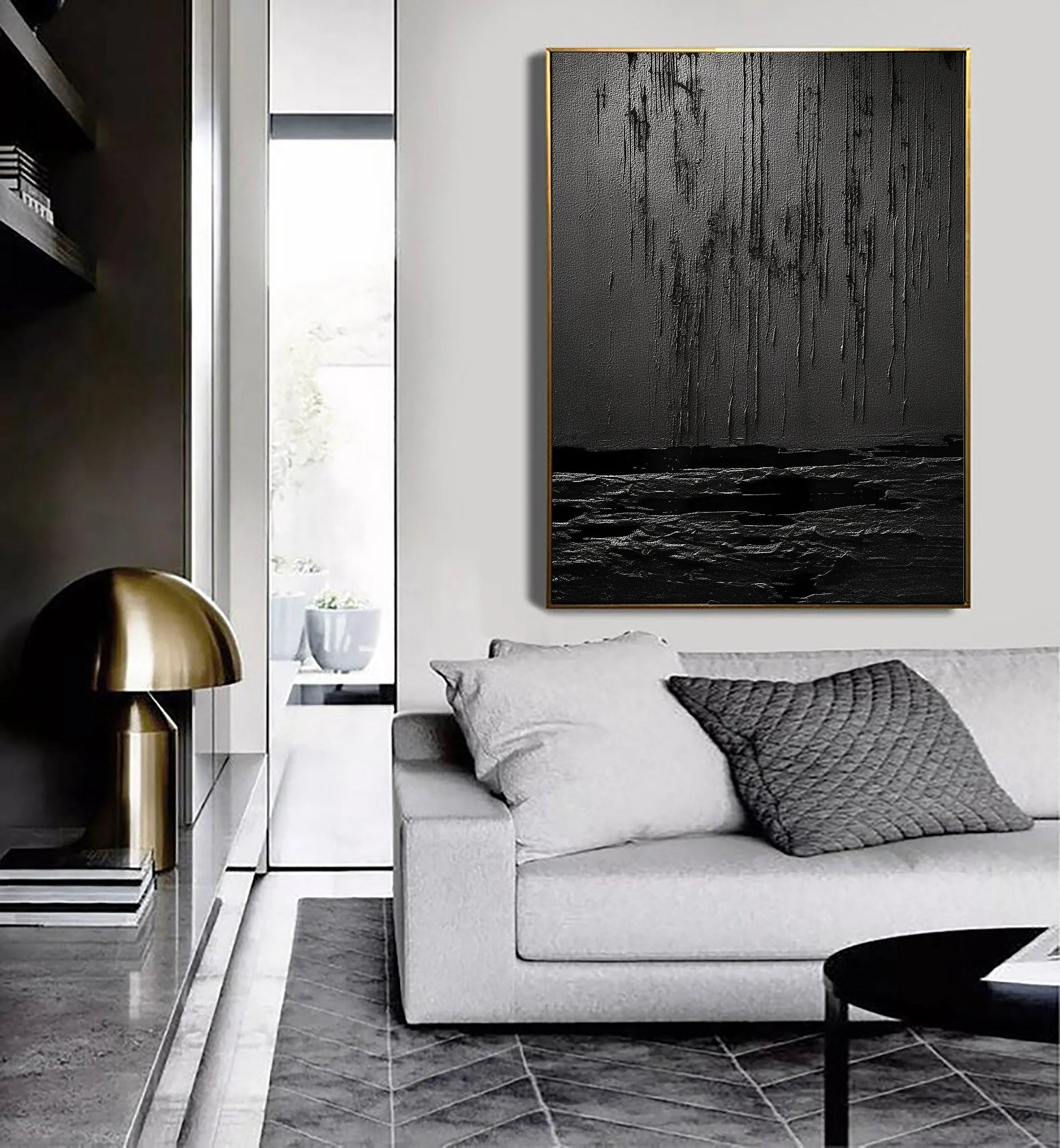 Midnight Echoes-Hand Drawn Pure Black Drip Texture Wall Art - artextured
