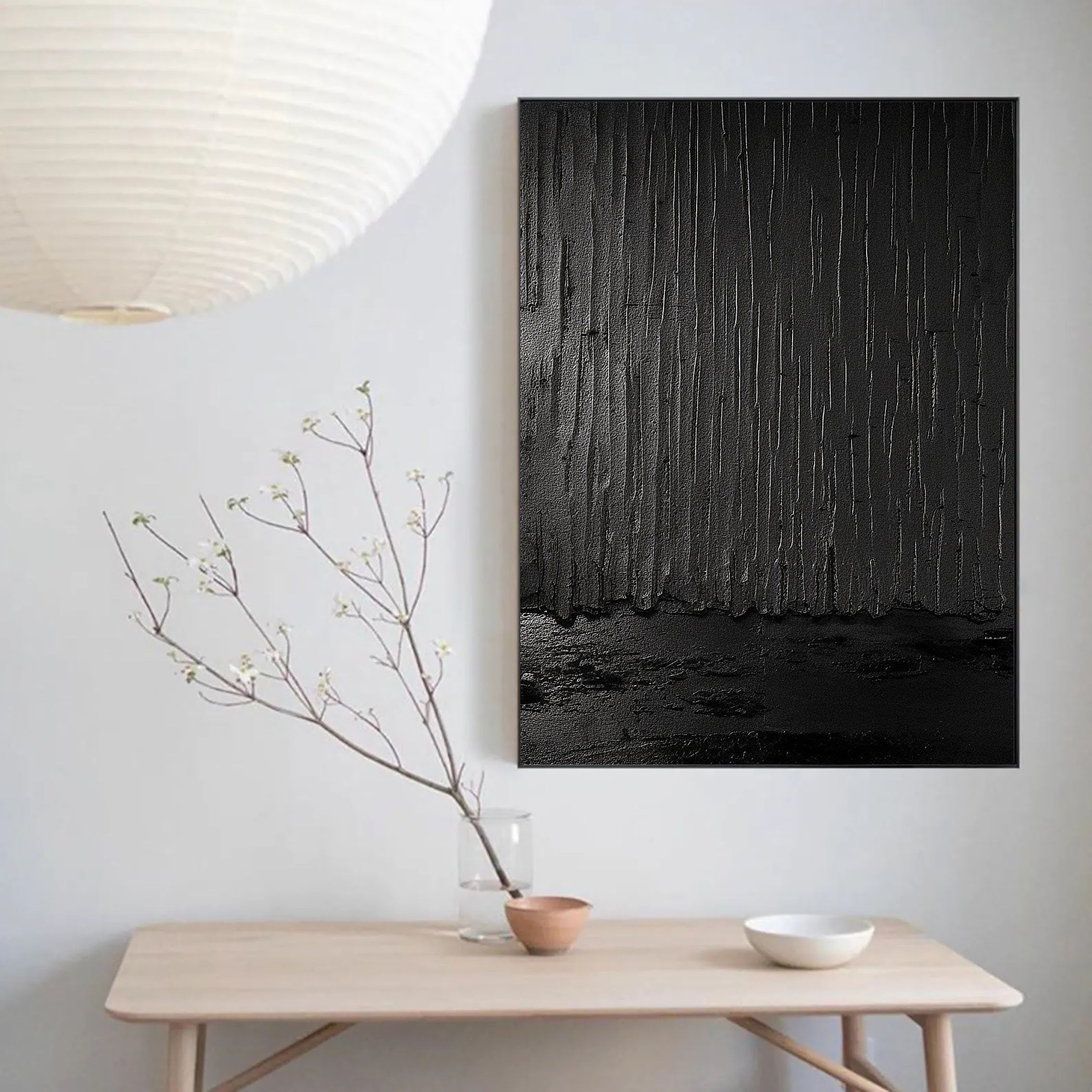 Shadows of Rain-Black Rain Curtain Abstract Thick Texture Oil Painting Wall Art