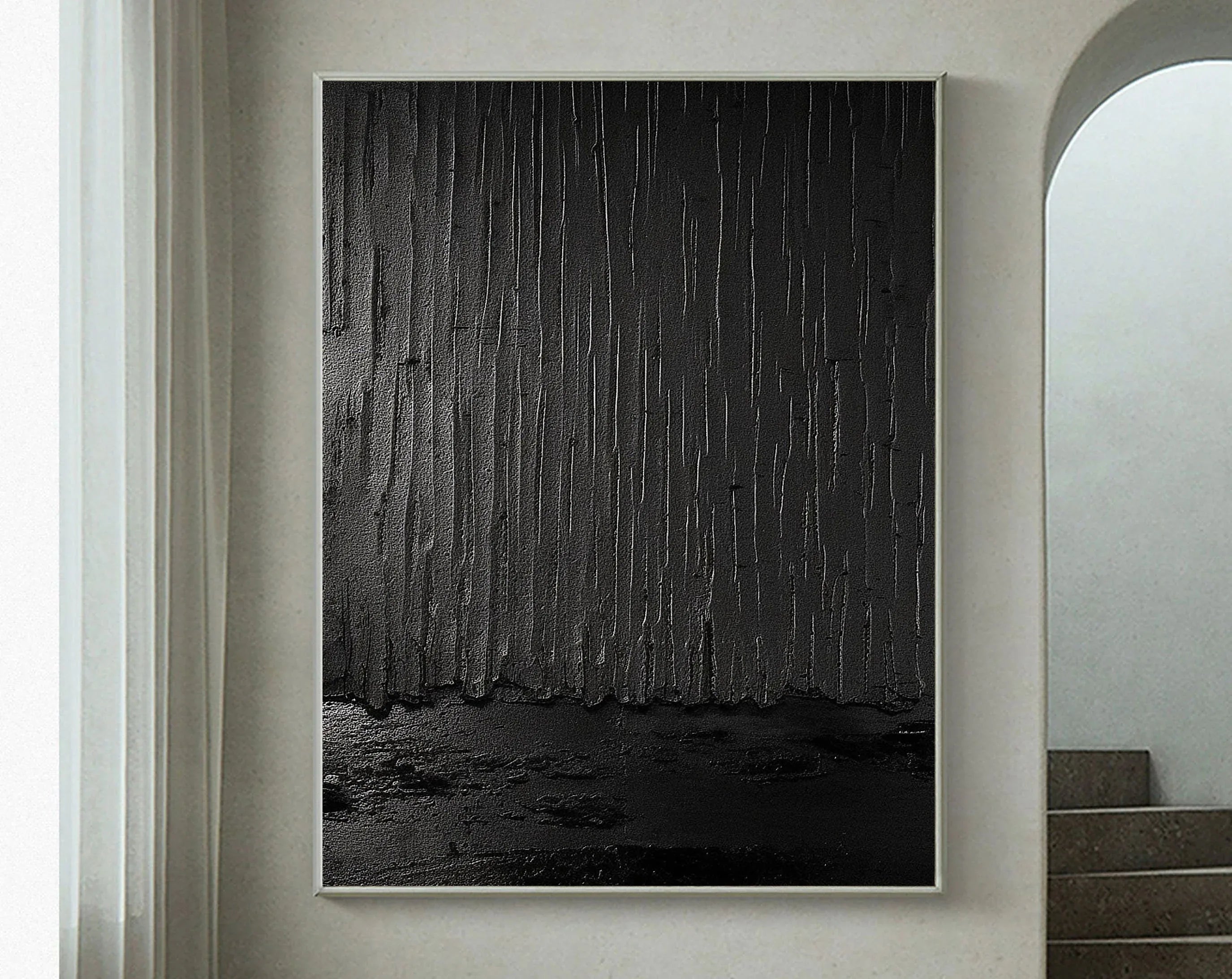 Shadows of Rain-Black Rain Curtain Abstract Thick Texture Oil Painting Wall Art - artextured